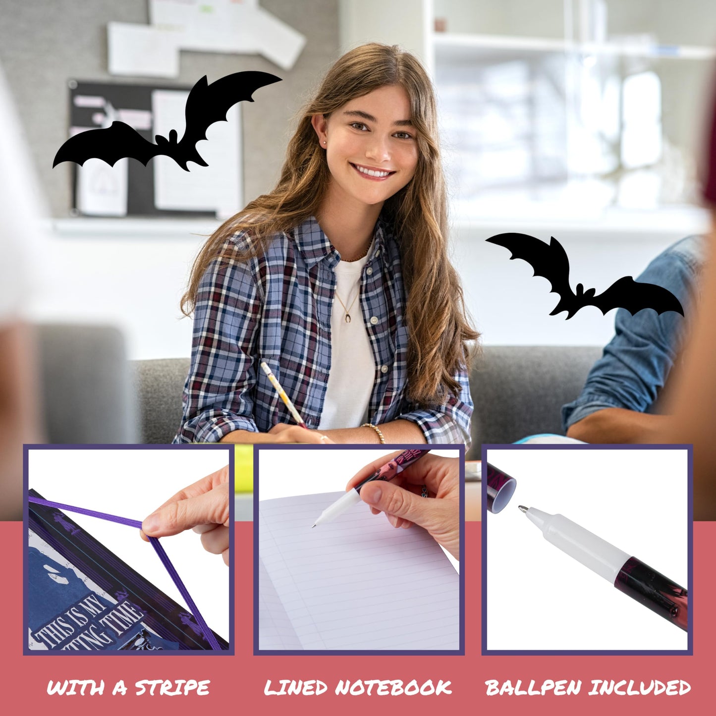 Wednesday A5 Notebook and Ballpoint Pen Set for Girls Teens Journal School Supplies Lined Notepad Cute Stationery Set Writing Kit Gifts for Girls