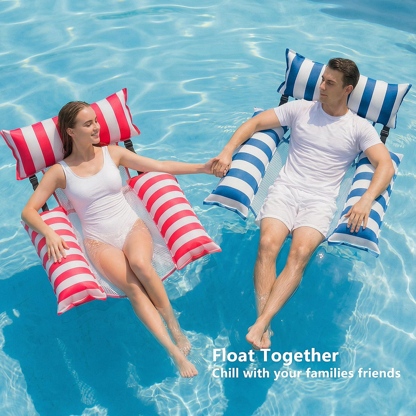 Jasonwell Inflatable Pool Floats Adult - Fabric Pool Floaties Chair Lake Beach Floating Lounger Chair Swimming Pool Noodles Water Hammock Float Mesh Party Floaty Toys Fun for Adults Heavy Duty (Blue)
