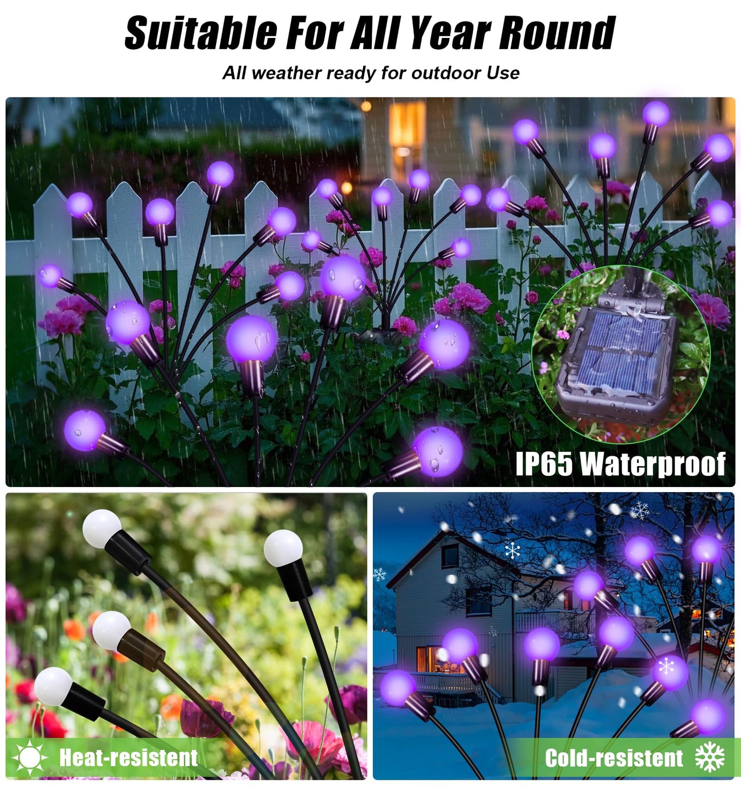 NBQQ Solar Garden Lights Outdoor, Waterproof Solar Powered Lights for Yard Pathway Patio, Swaying Lawn Decor as Gardening Gifts for Women Holiday (Purple, 6 Pack)
