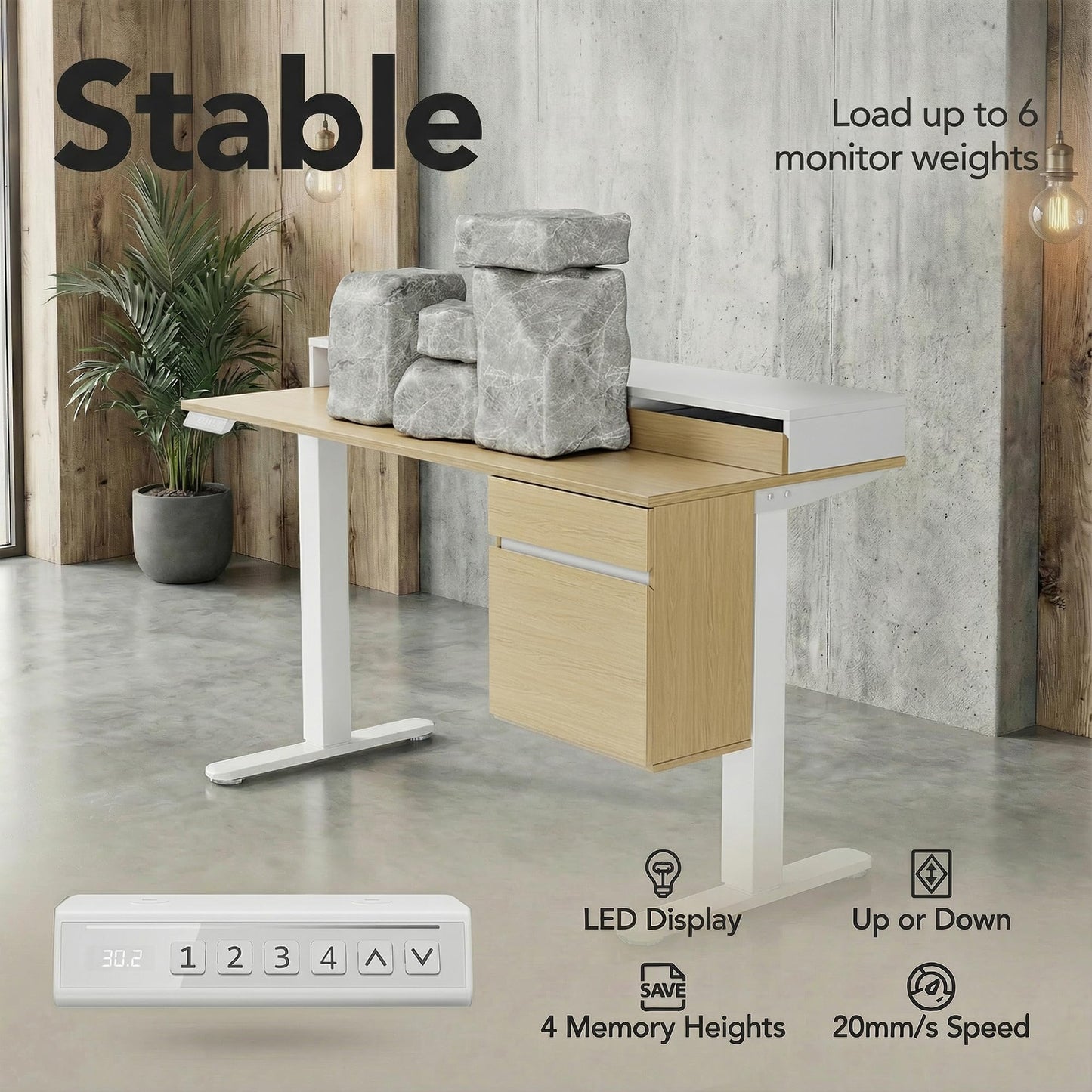 ErGear Electric 47 inch Standing Desk with Drawers and File Cabinet, Adjustable Stand up Desk with Storage, Ergonomic Sit Stand up Table Compatible Monitor Stand, Light Walnut