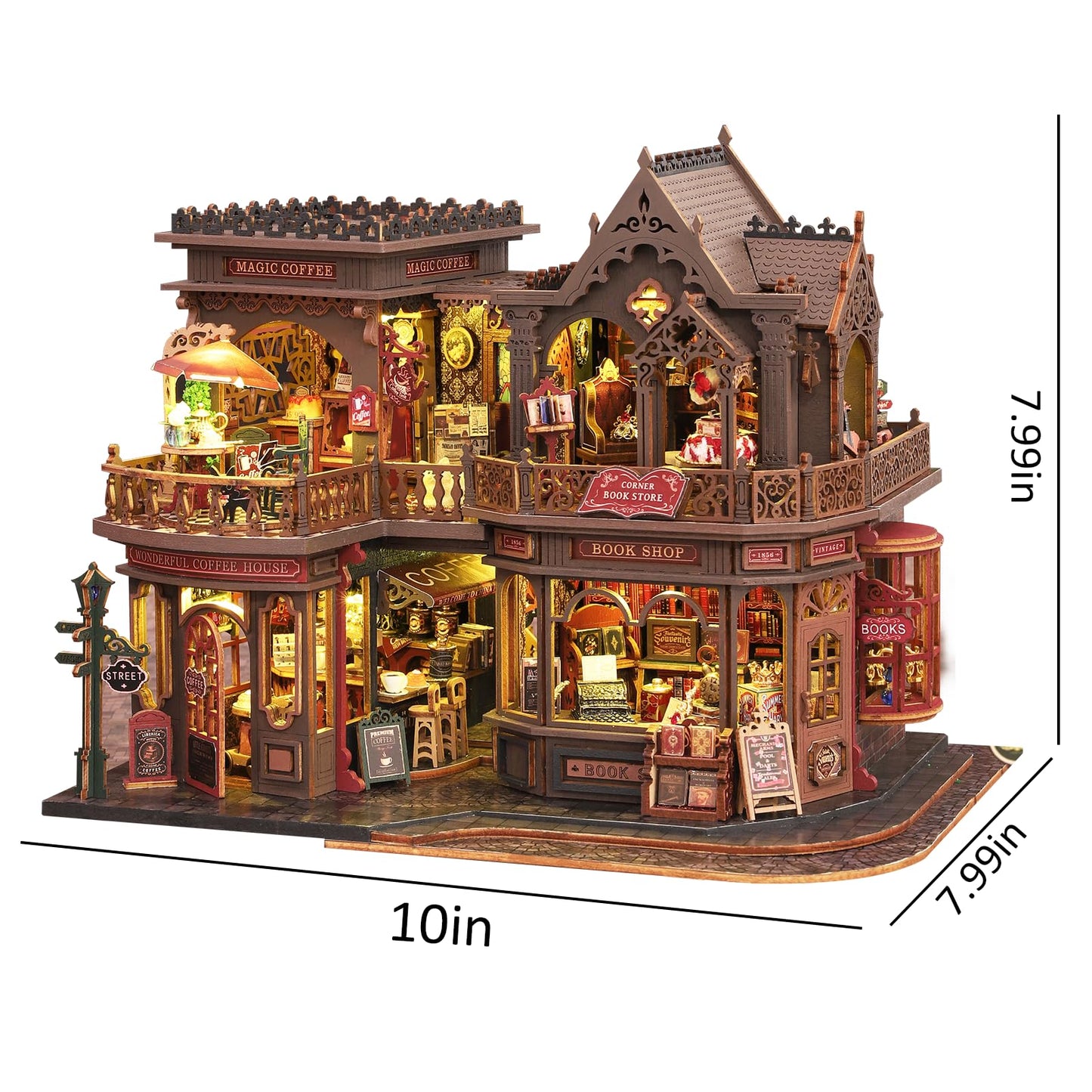 Plustopoy DIY Miniature House Kit - 3D Wooden Puzzle Bookshelf Decor with Furniture & LED Light, Dollhouse Kit Creative Craft Building Set for Adults, for Women Men