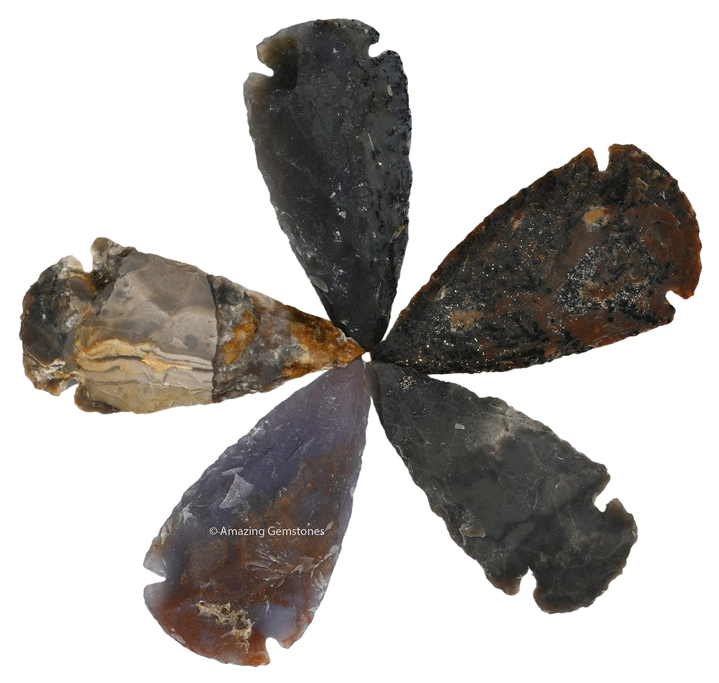 Amazing Gemstone 5 Pieces Fancy Jasper Arrowhead Bulk, Crystal and Healing Stone Flint Rock Arrow Head - 2 to 3 Arrowheads for DIY Project Craft Point Jewelry Making