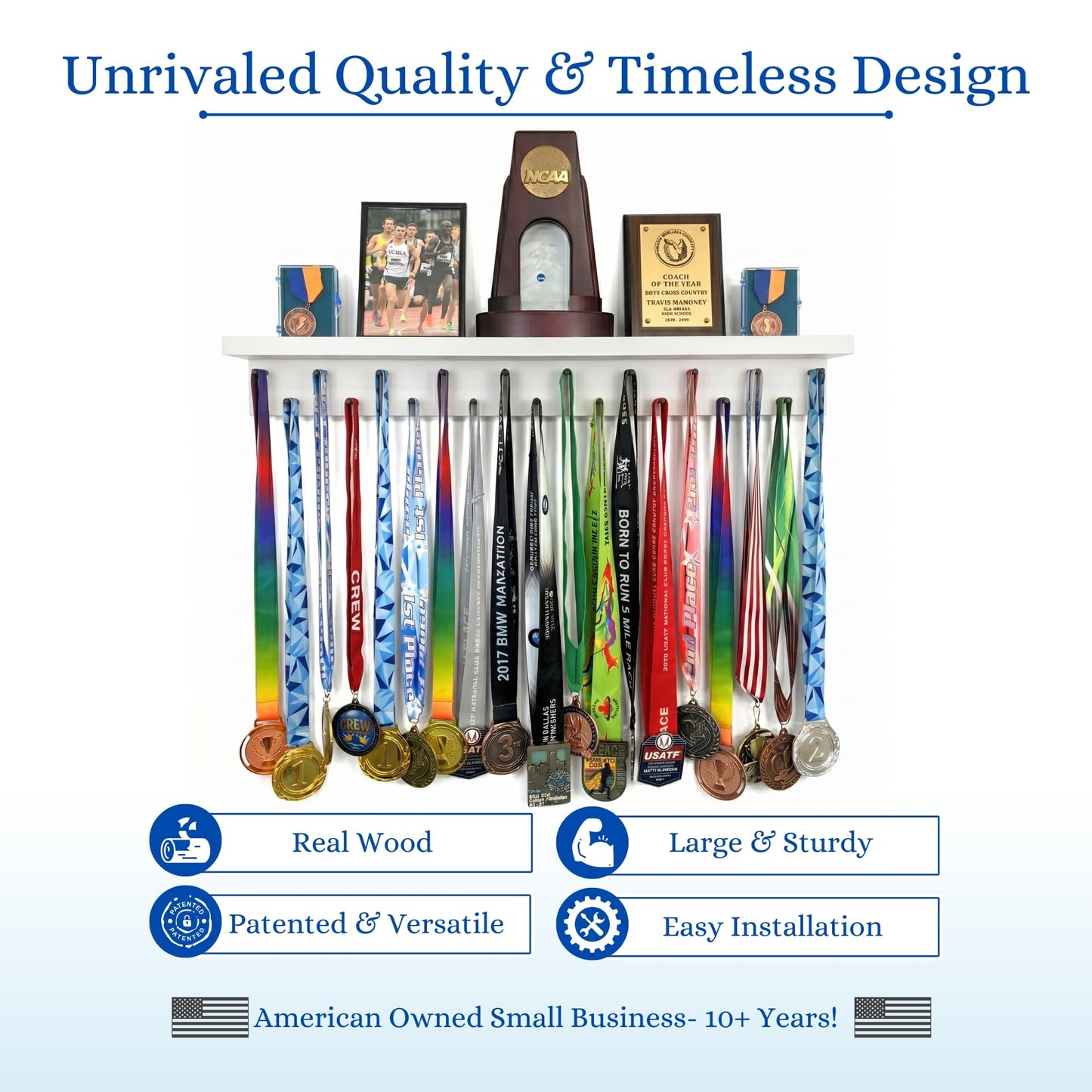 MedalAwardsRack Premier Medal Hanger Display Rack and Trophy Shelf for Gymnastics, Soccer, Basketball, Football, and More – 2, ft - White