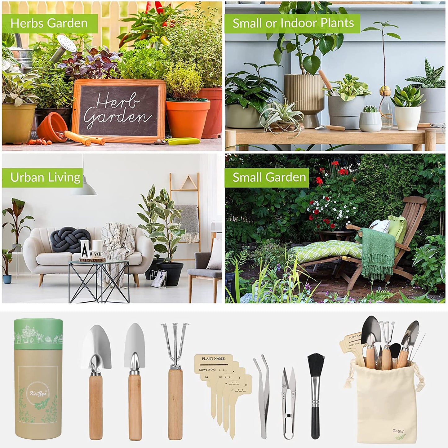 Indoor Garden Tools for Gardening - KiiZYS 12-Piece Small Garden Tools Set - Indoor Gardening Gifts for Women - Mini Hand Tools House Plant Tool