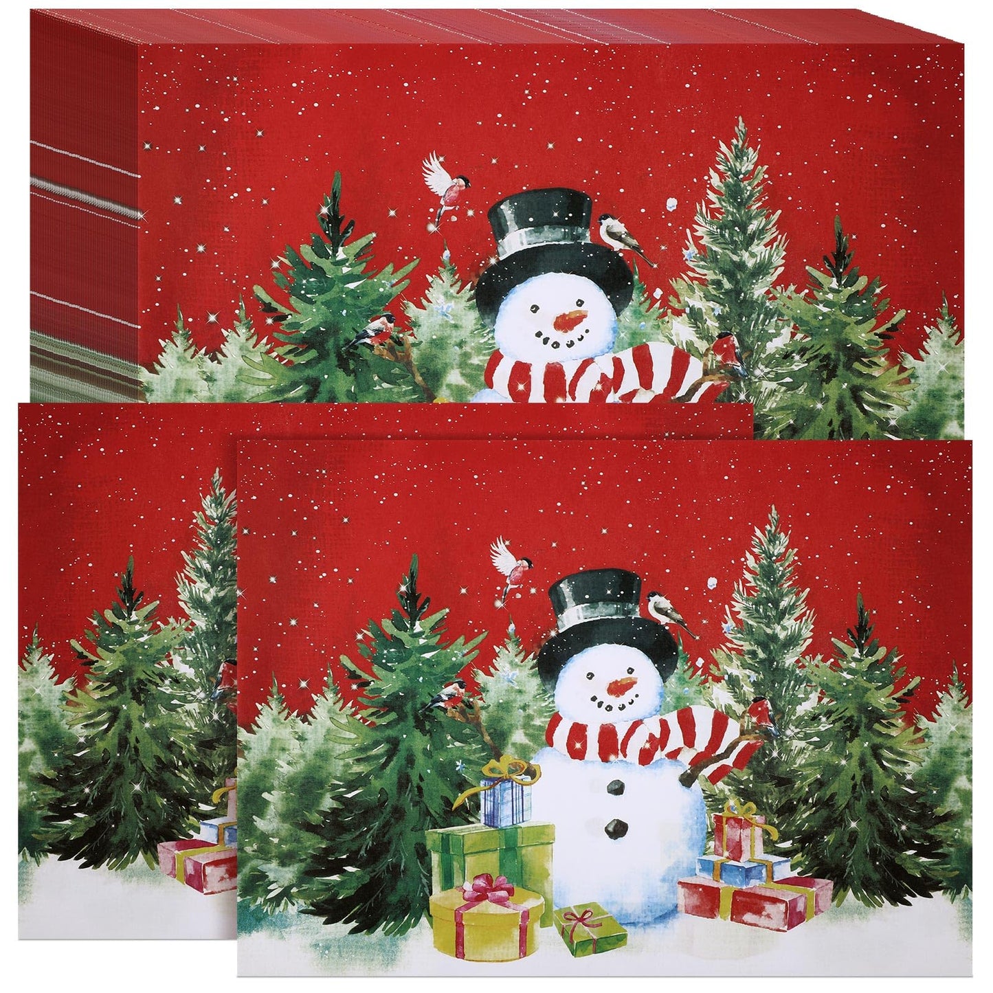 Lallisa 100 Pcs Christmas Snowman Paper Place Mats 14 x 10 in Disposable Paper Place Mats Dining Table Placemat Rectangle Kitchen Table Mat Place Mat for Christmas Wedding Party