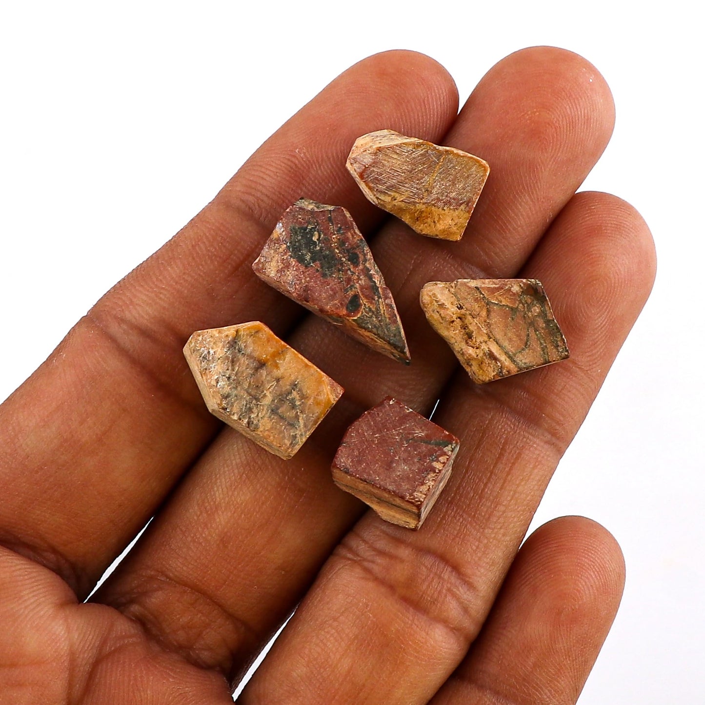 CRYSTALINES 5pcs Wholesale Natural Raw Chreey Creek Jasper Gemstone, Untreated Rough Stones, Bulk Loose Supplies, DIY-Crafts, Jewelry Making, Chakra Healing Crystals, Wire Wrapping, Gem Collection