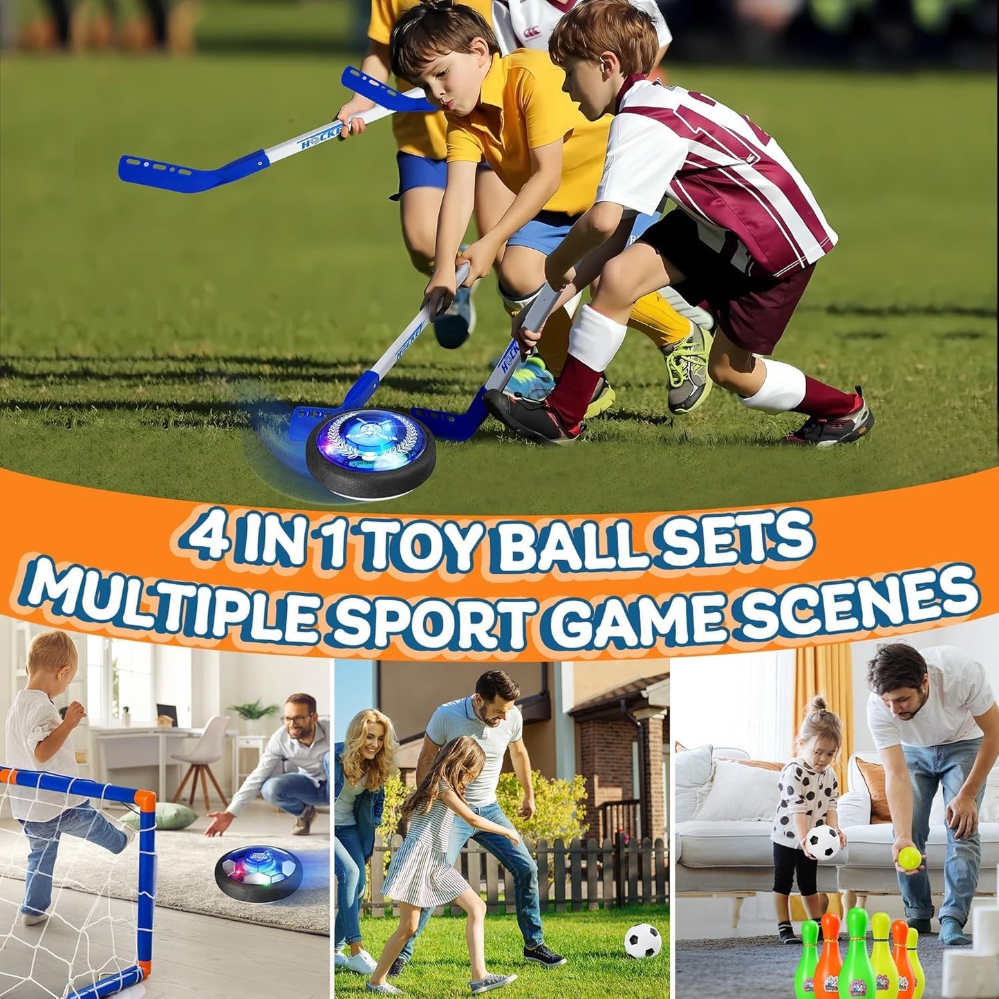 Nazano 4-in-1 Hover Soccer Ball Set, Rechargable Air Floating Soccer Toy with LED Lights, Indoor & Outdoor Kids Sports Toys, Christmas Birthday Gifts for Boys Girls Aged 3 4 5 6 7 8-12