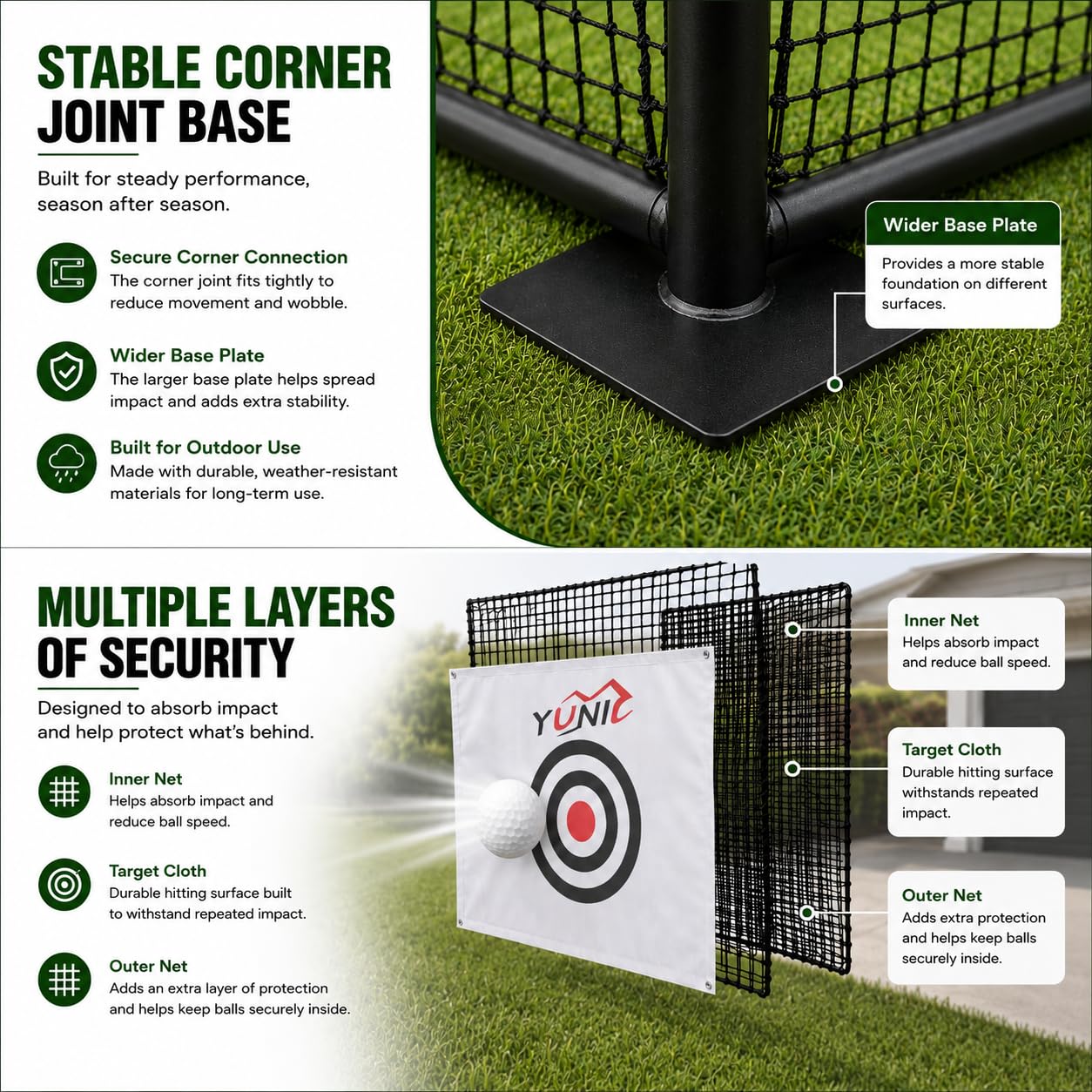 YUNIC Golf Driving Cage with Steel Frame, Golf Nets for Backyard Driving for Full Swing and Chipping Practice Indoor Outdoor (Black, 10'(W) x8'(H) x8'(D))