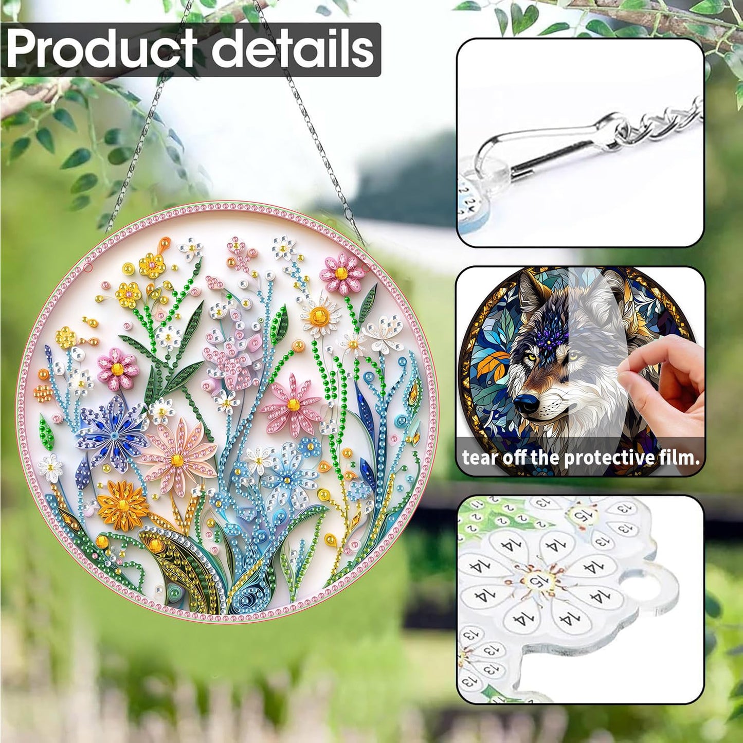 SKRYUIE Flower Hanging Diamond Art Kits for Adults Pendant Suncatcher, Special Shaped Crystal DIY Pearl Diamond Painting Kit, Gift for Mother Spring Summer Window Wreath Decor 7.5 x 7.3 Inch