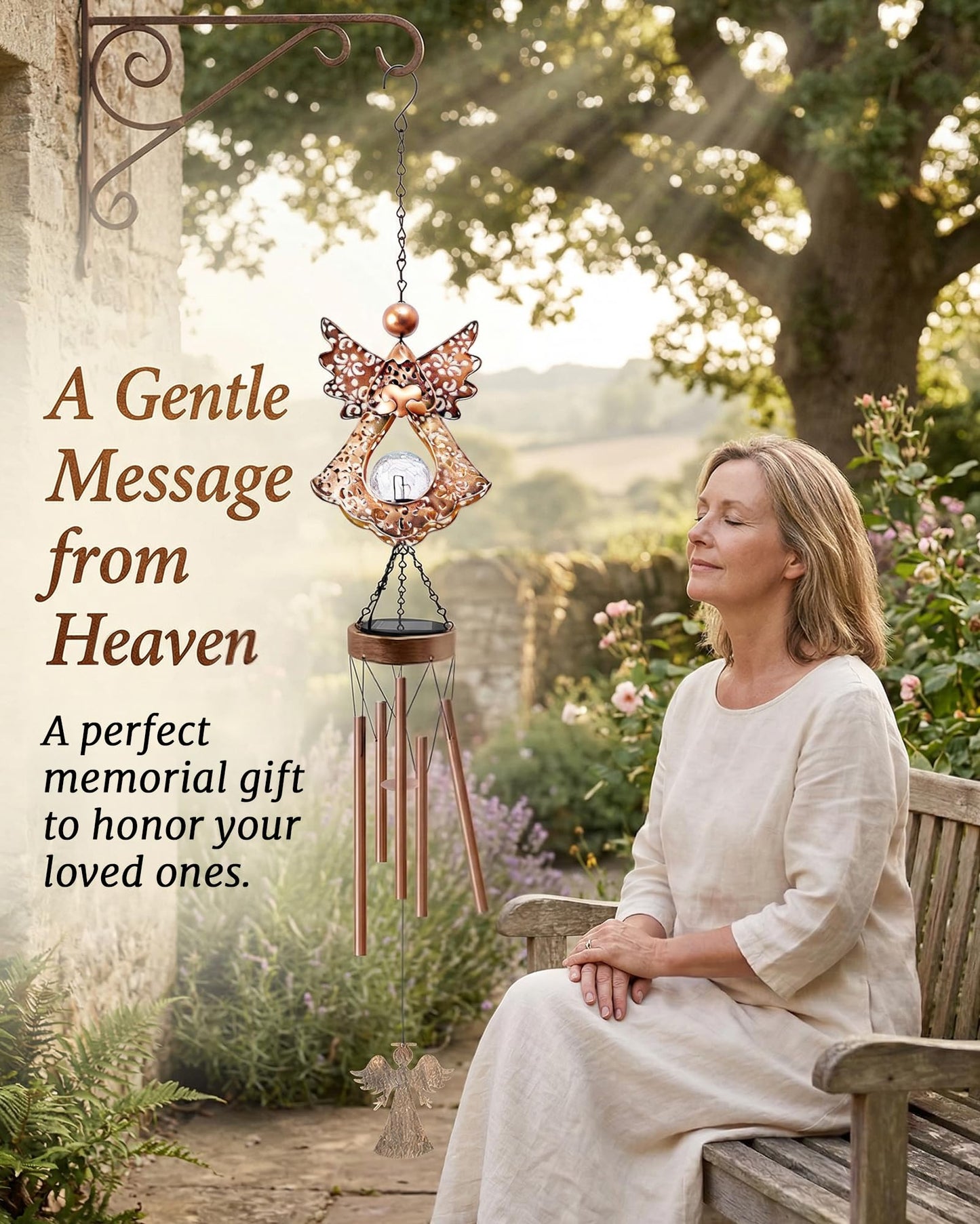 Supdeco Solar Angel Wind Chimes for Outside: Melodious Mother's Day Birthday Gifts for Mom Women Grandma Her Wife - Weatherproof Metal Outdoor Decor Easy Hanging for Garden Patio Tree Window Memorial
