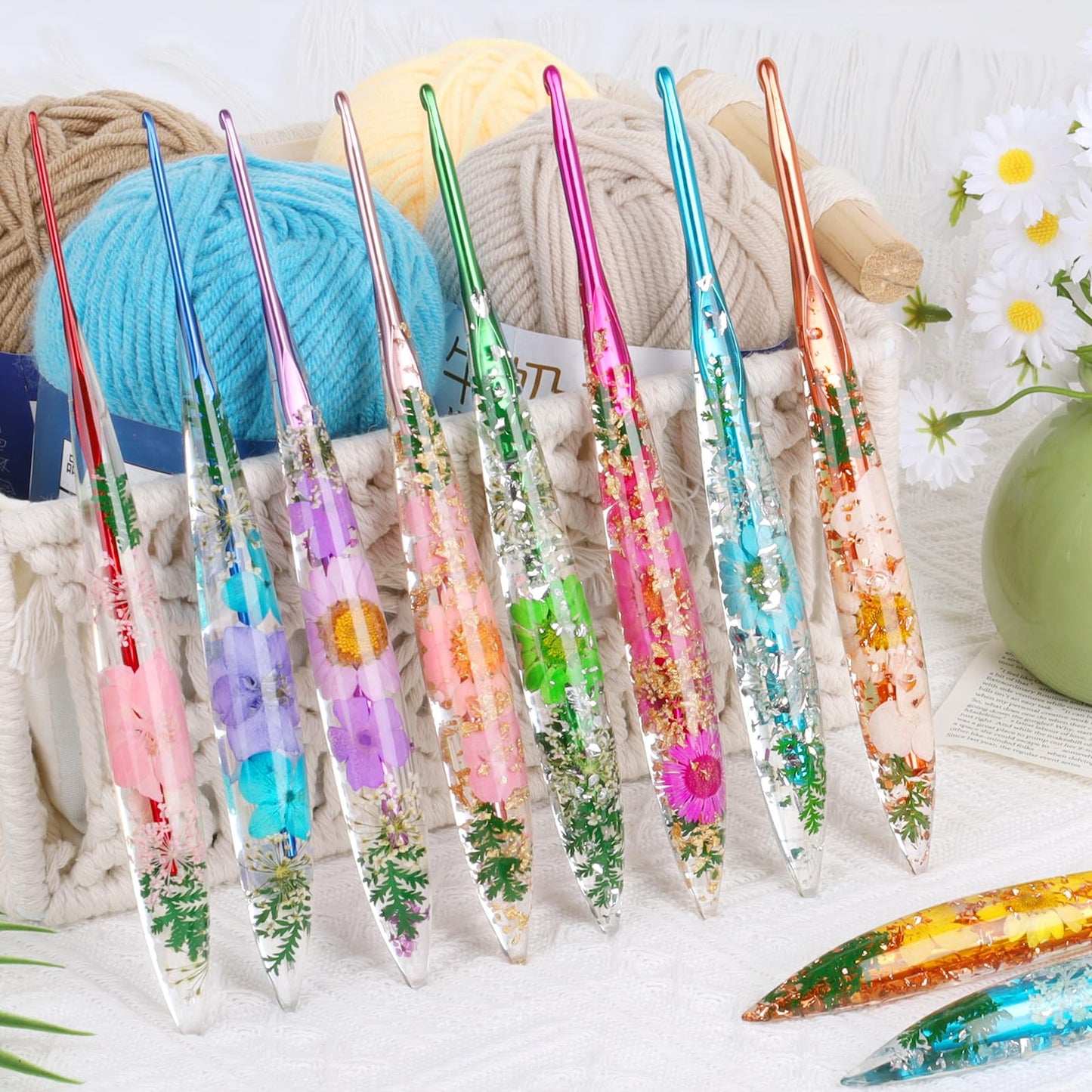 Coopay Crochet Hook Set, 9 PCS Crochet Hooks with Case (2.0mm-6.0mm), Floral Resin Grips - Beautiful & Ergonomic, Great for Crocheting Blankets, Dolls, Shawls, Hats, Scarves (B-J)
