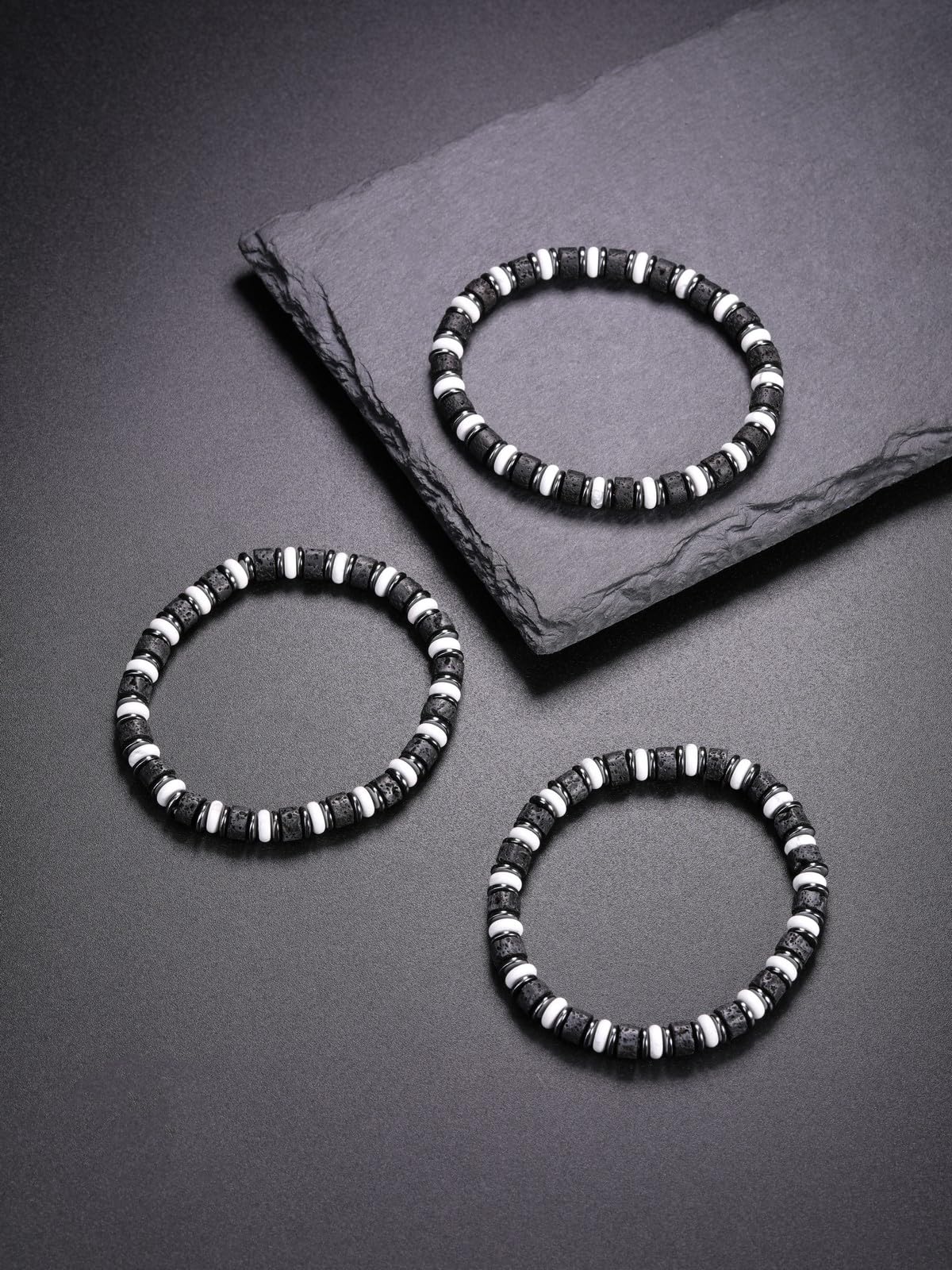 Top Plaza Triple Protection Bracelet for Men Lava Rock Stone Hematite Bracelet Natural Handmade Gemstone Beaded Bracelets Balance Meditation Jewelry Christmas Gifts