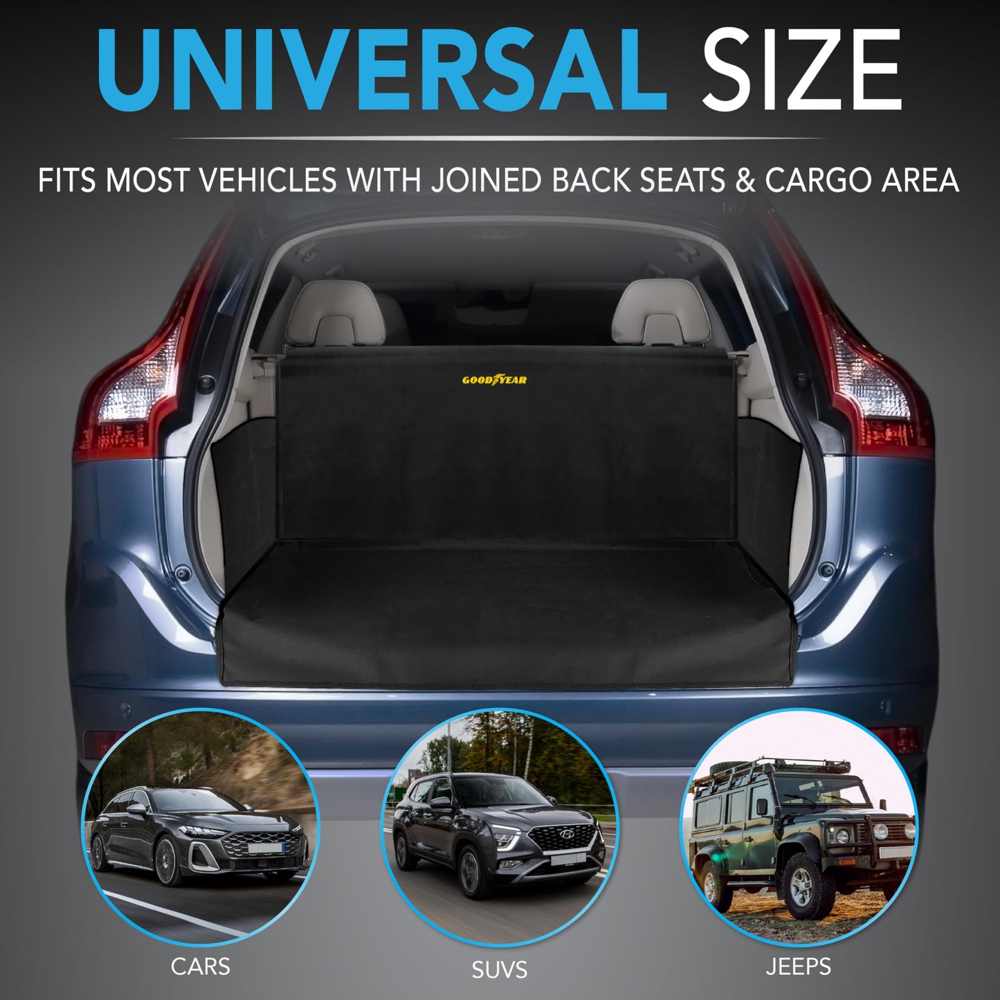 GOODYEAR Water Resistant SUV Cargo Cover Heavy-Duty Trunk Protector for Dogs, Durable Liner with Side Walls, Pet Mat, Large Size