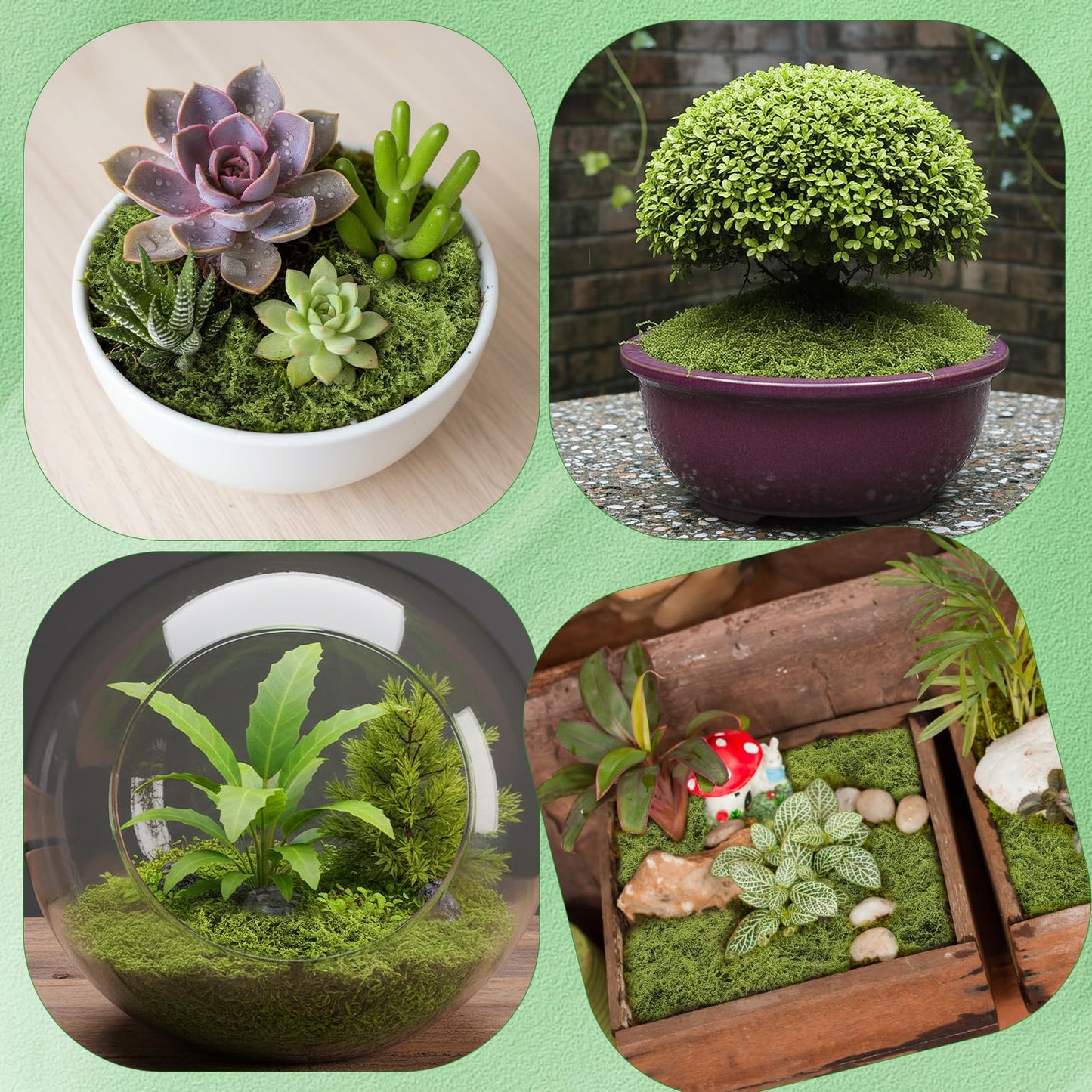 Ovveroche Fake Moss for Crafts 39" x 39" Faux Moss Mat with Base Fabric for Plants and 3.5 oz/ 100g Decorative Artificial Moss Green Faux Grass for Planters Crafts DIY Fairy Garden(Light Green)