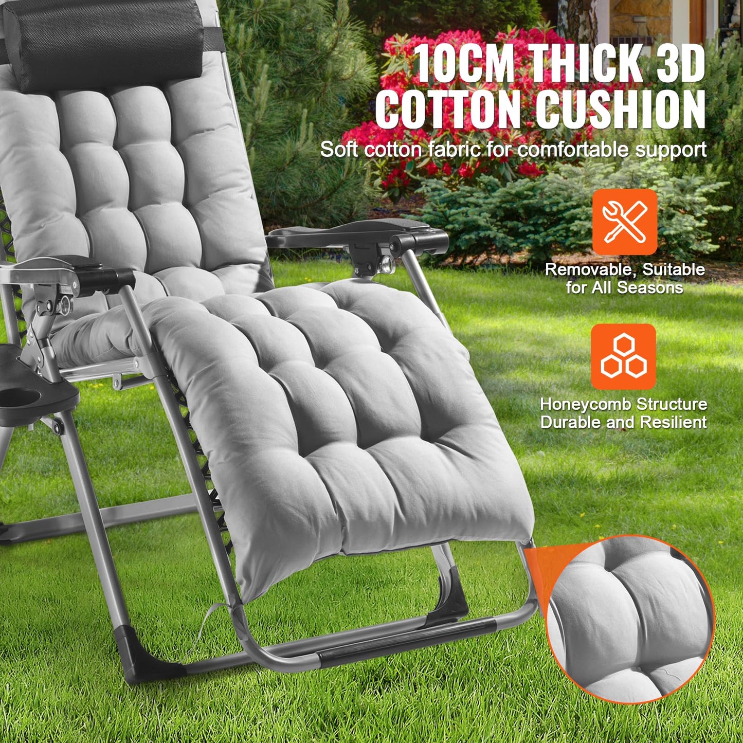 VEVOR Zero Gravity Chair, 26 inch Zero Gravity Recliner Lounge Chair for Indoor and Outdoor, Adjustable Anti Gravity Chair with Cushion, Headrest, Footrest, and Cupholder, 500 lbs, Gray