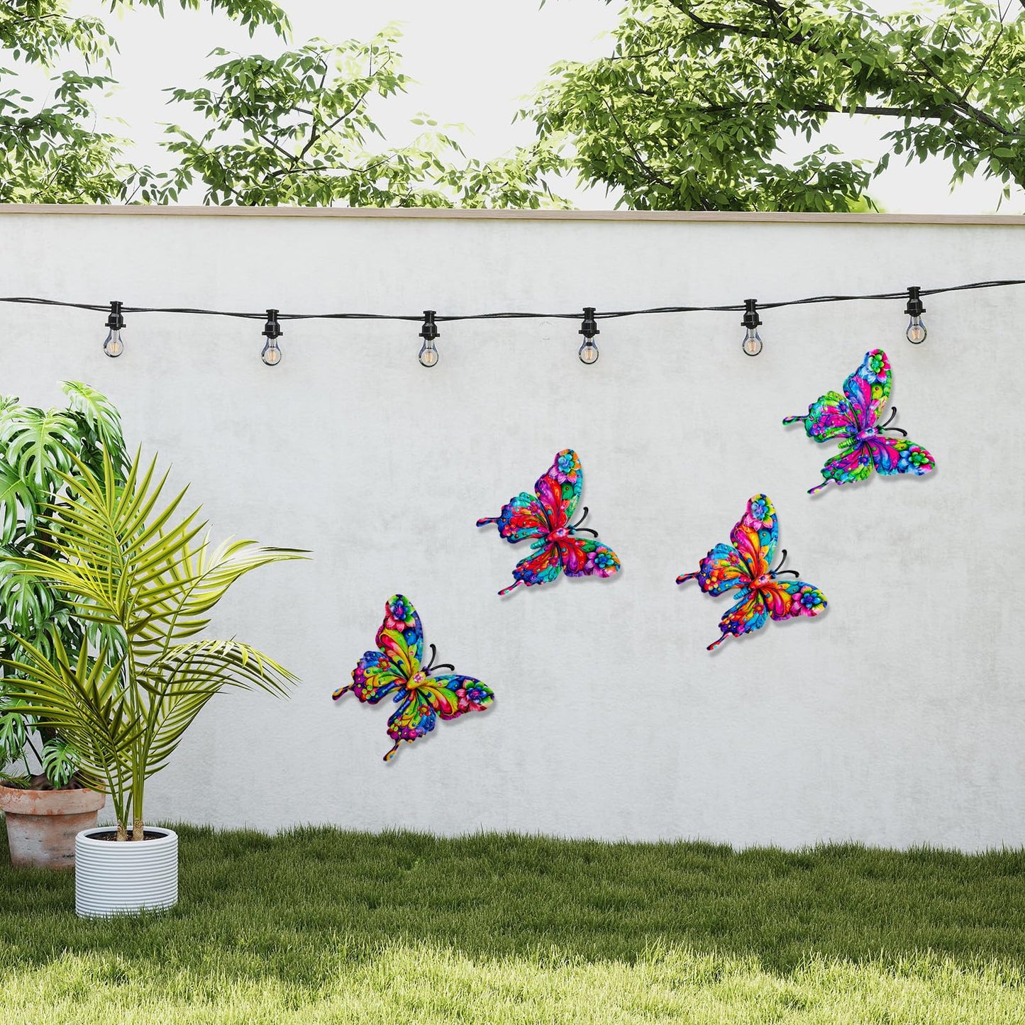 SUNREEK 4Pcs Metal Butterfly Wall Decor, 9 Inches Butterfly Outdoor Wall Art for Fence Garden Yard Room Patio Balcony Decorations