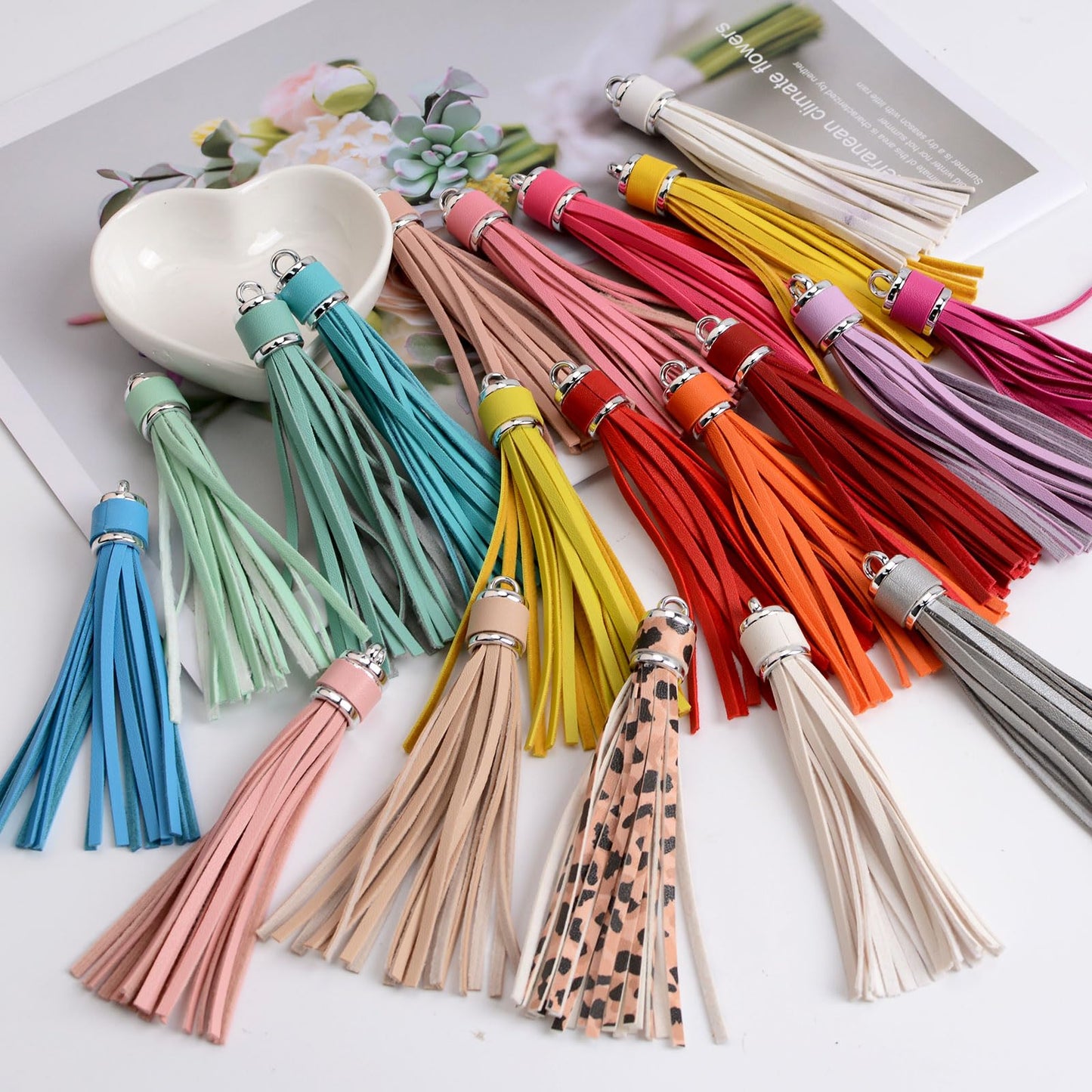 URROMA Faux Leather Tassels Pendant, 20Pcs Colourful Leather Tassel Charm DIY Keychain Jewelry Making and Craft Supplies Bag Cellphone Decor, 20 Colors