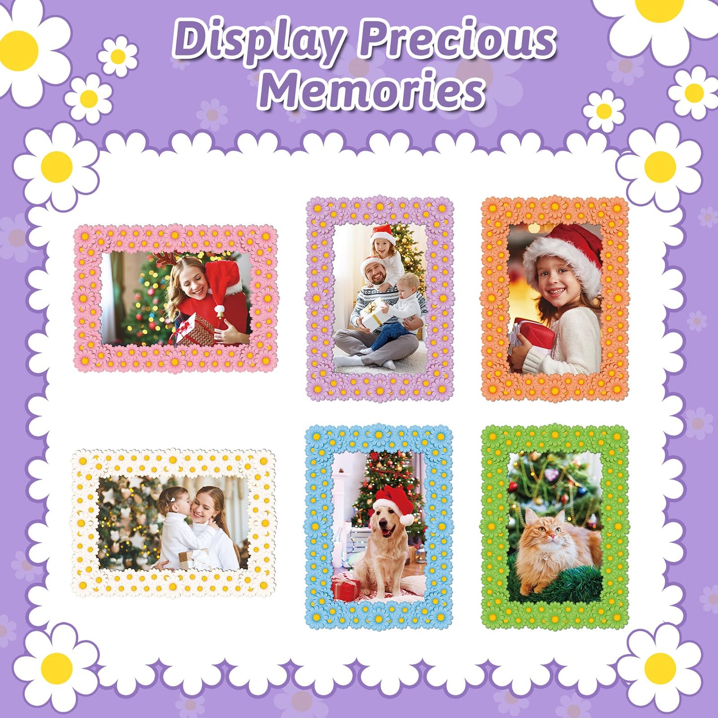 SUNEZLGO 6 Pack Magnetic Picture Frame, 4 x 6 Inches Fridge Magnetic Photo Frames, Magnetic Photo Frames for Refrigerator, Daisy Design Picture Frames for Home School Office