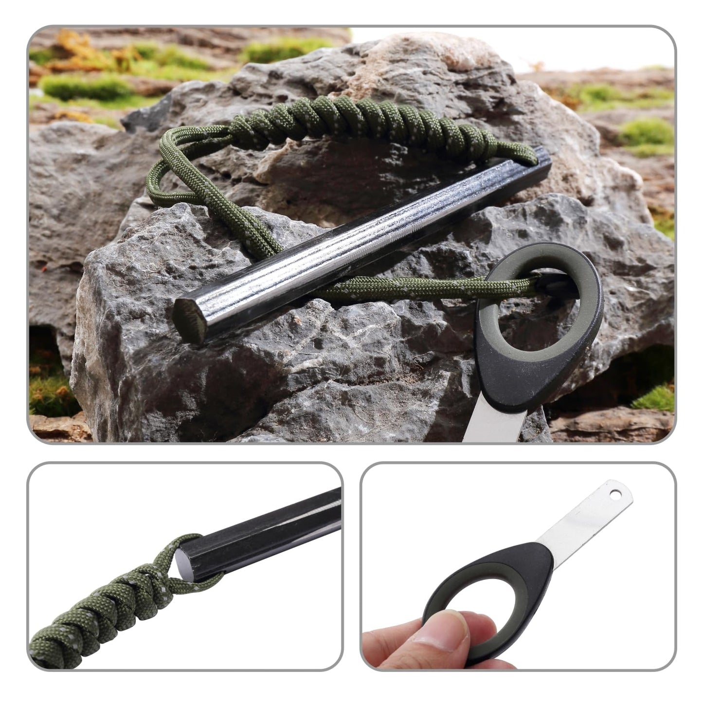 Flint and Steel Fire Starter Kit, 6-inch x 1/2-inch Ferro Rod with Paracord Lanyard Handle and New Striker, Thick Fire Steel up to 20,000 Strikes, Emergency Survival Tool for Hiking and Camping (2)