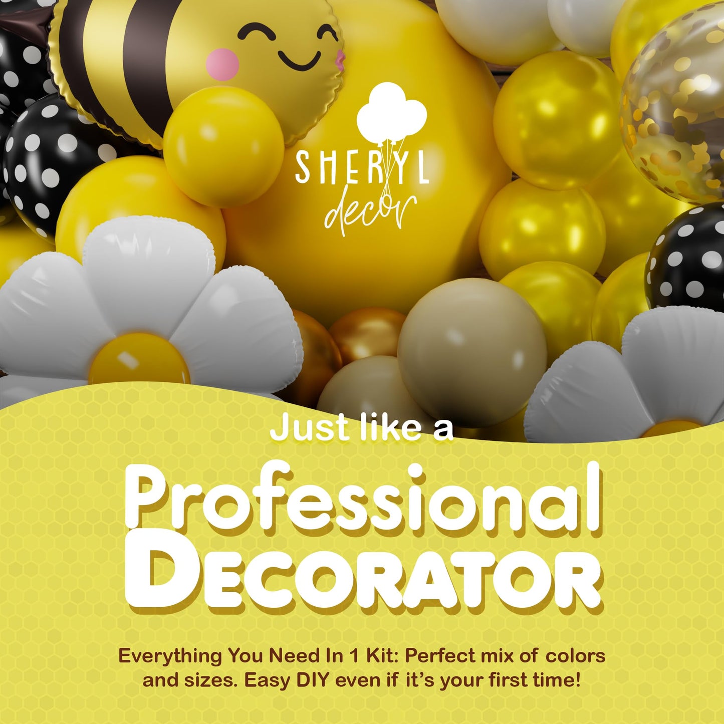 ALL-IN-1 Bee Balloons Garland Kit & Arch - Small and Large Black Yellow and White Bumble Bee Balloons for What Will It Bee Gender Reveal Party Supplies, Baby Shower Decorations, or Honey Bee Birthday