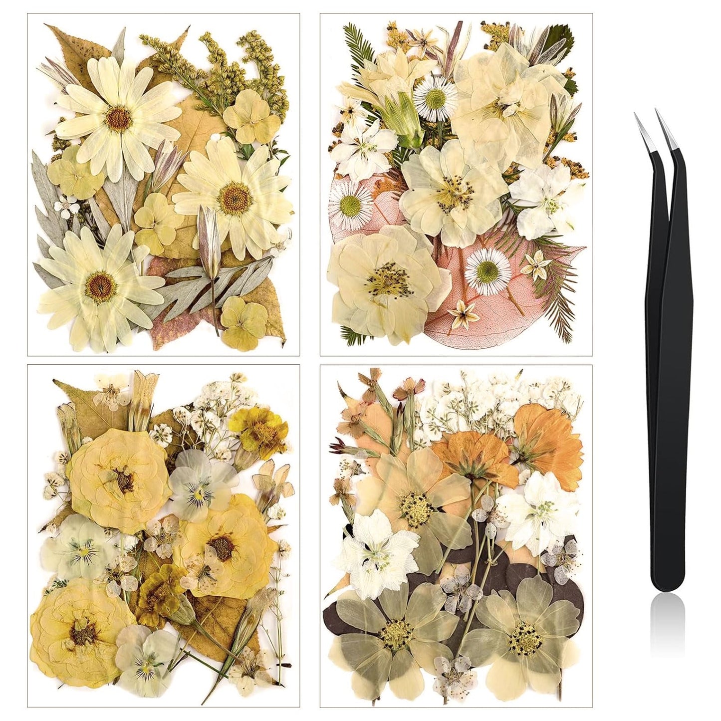 Nuanchu Dried Pressed Flowers for Soap Making Dried Flower Resin Crafts Vintage Pressed Wildflowers Leave with Tweezer for Mother's Day Craft Resin Mold Bride Scrapbook Supplies Nail Soap Wedding DIY