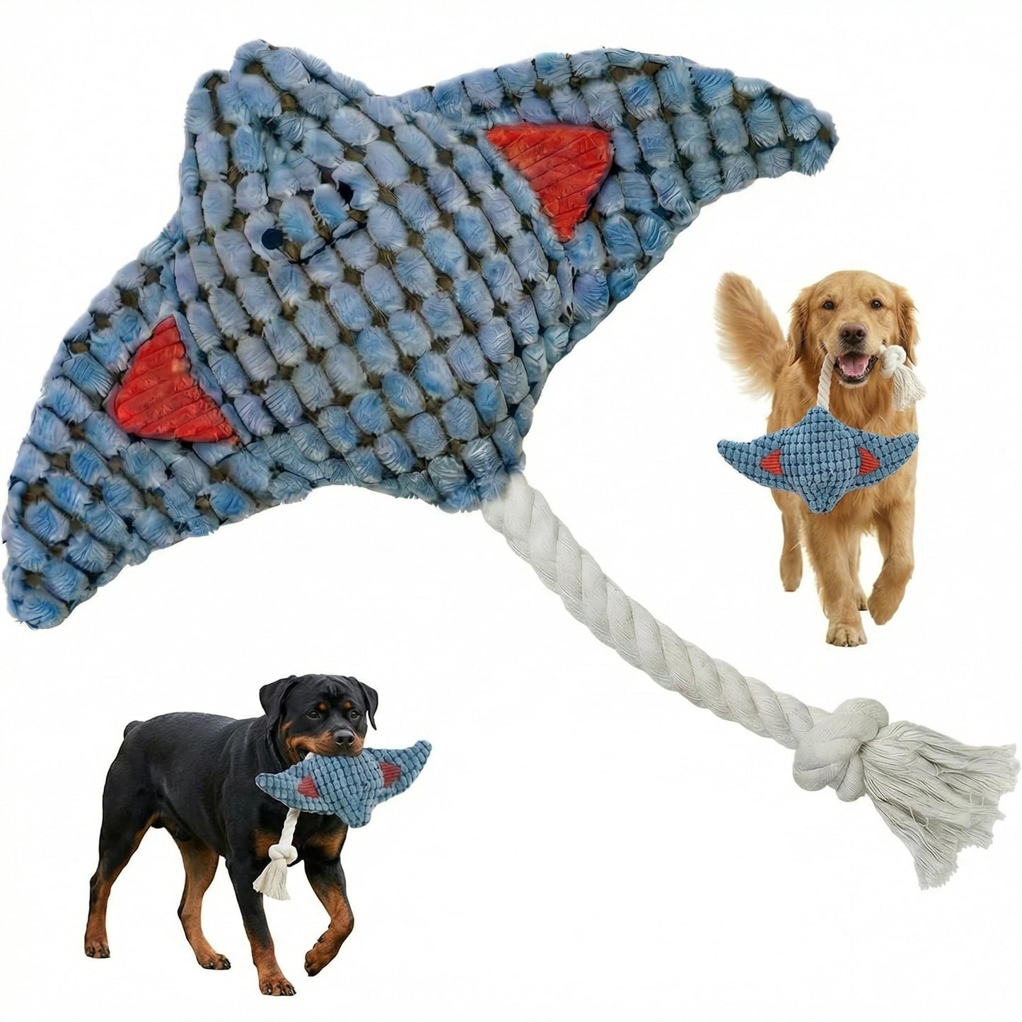 Paw-FECT Piece Stingray/Manta Ray Rope Plush Dog Toy, Soft Durable Material for Chewers, Made with High Resilience Cotton, for All Breeds of Dogs