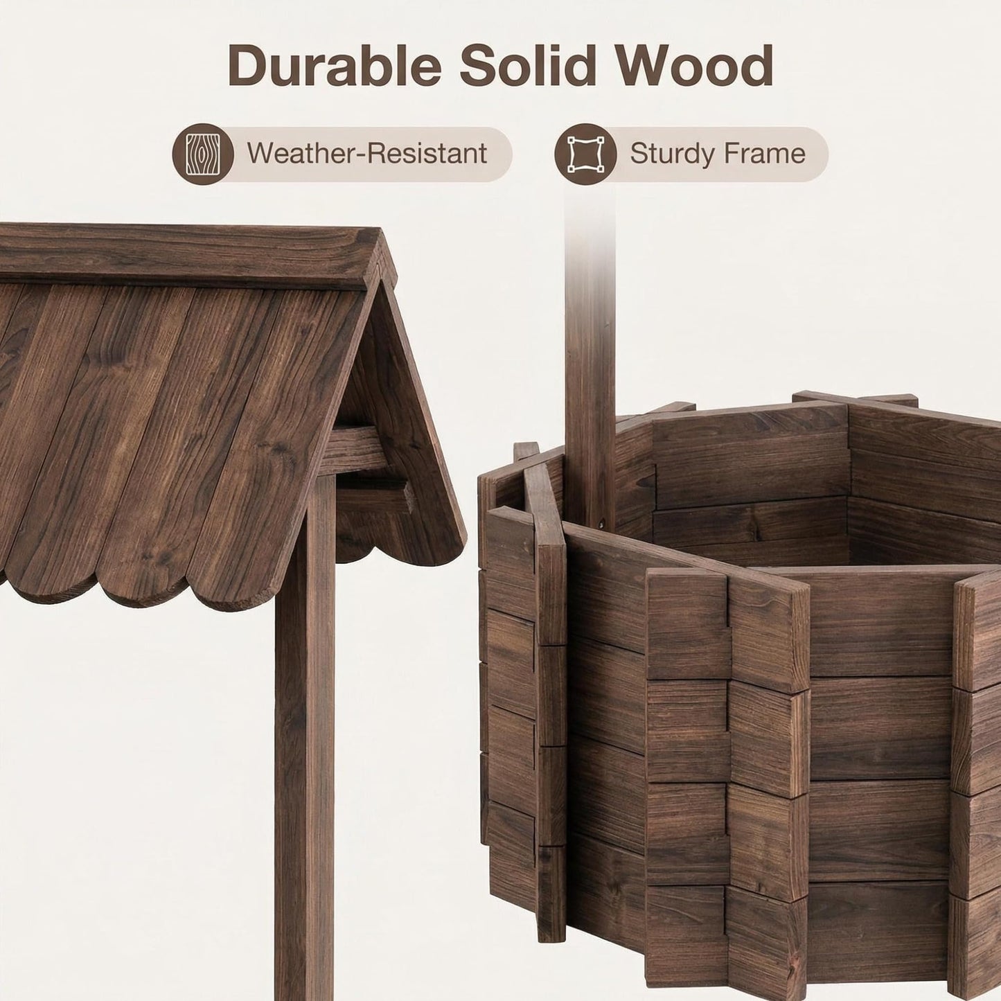 ZSYWODFO Wishing Wells for Outside,Wooden Wishing Well Planter,Rustic Flower Planter for Garden Patio Lawn Backyard Home Decor-21.7X21.7X47.25IN