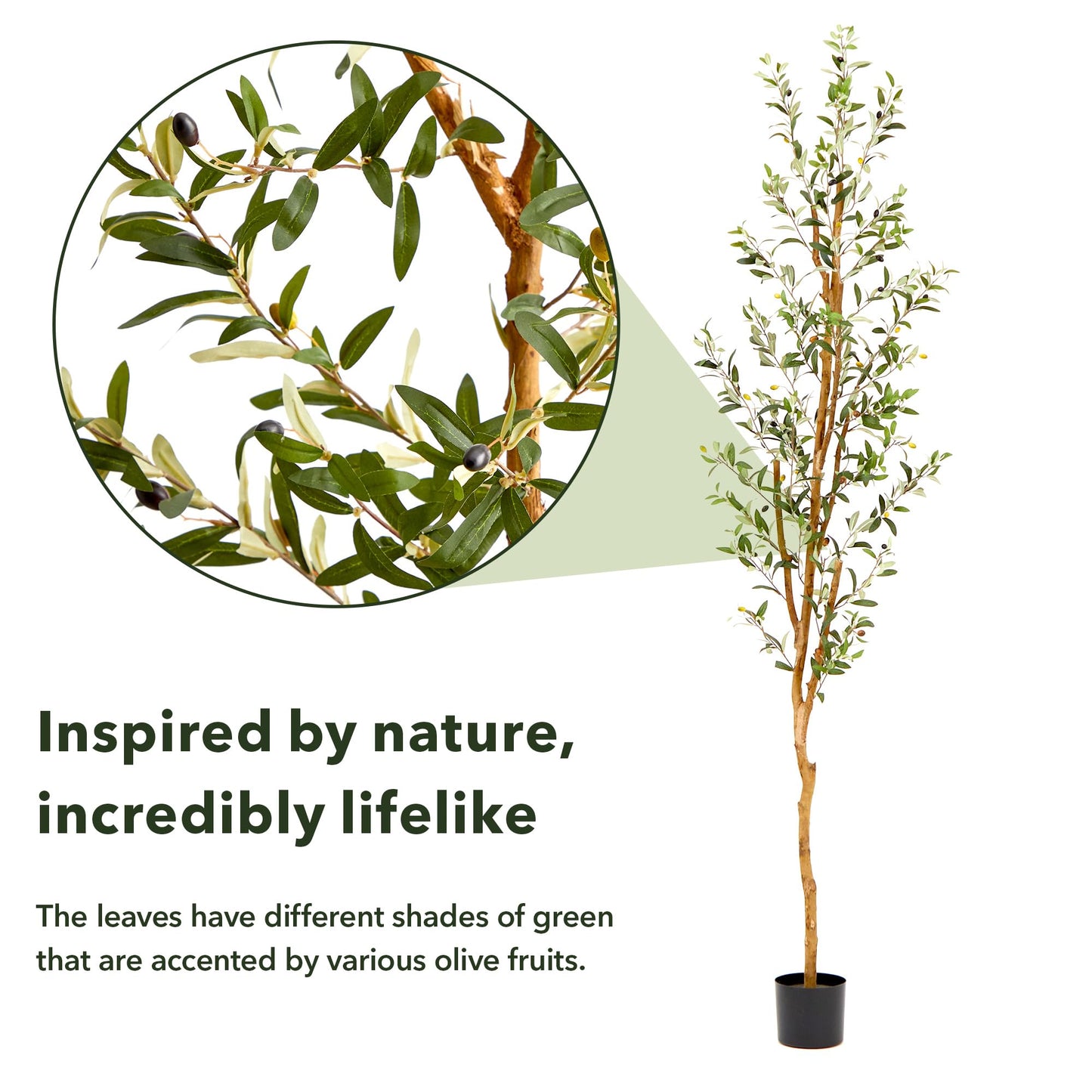 Nearly Natural 82in Artificial Olive Tree, Faux Greenery with Lifelike Branches for Indoor Home Decor
