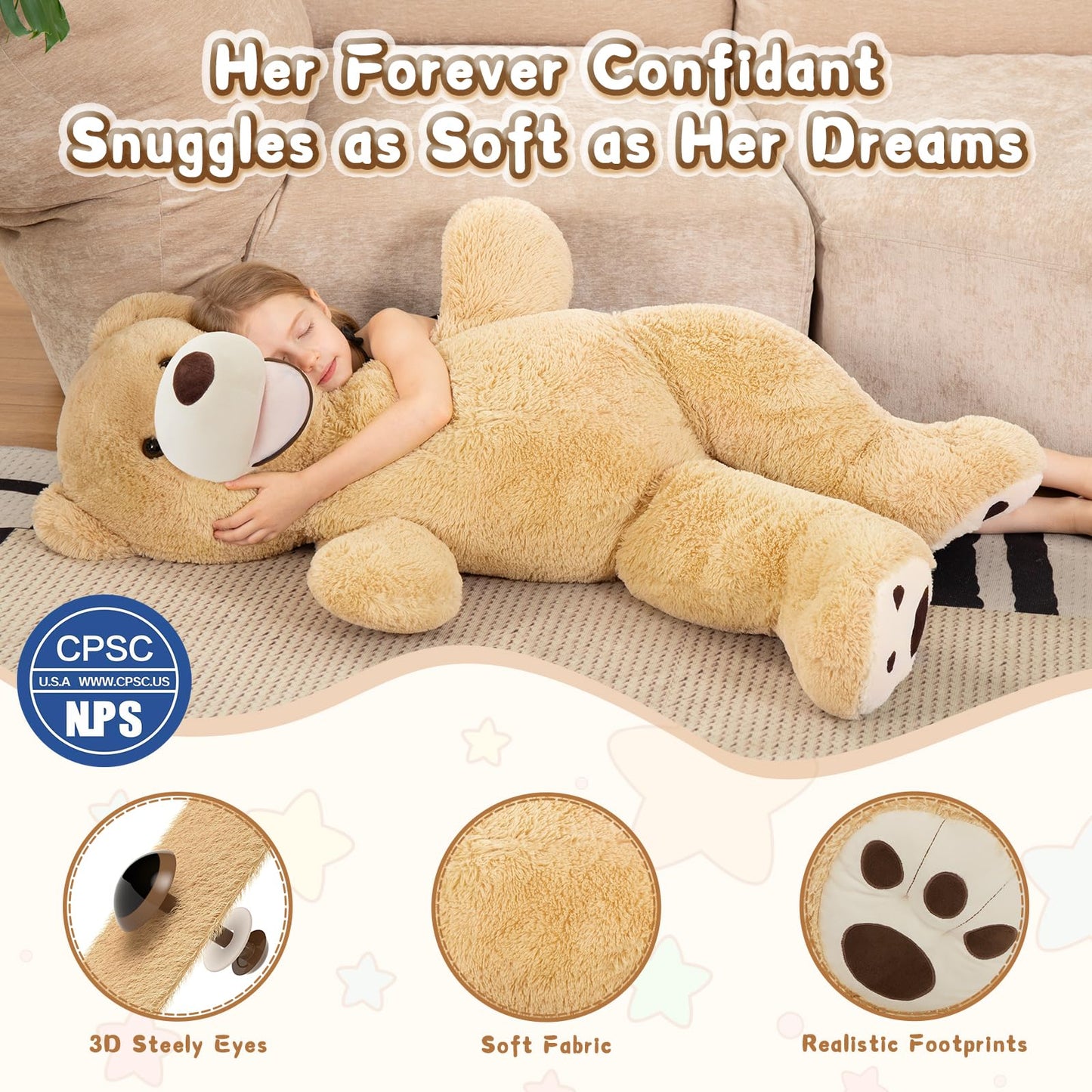 MorisMos Smiling Giant Teddy Bear 4 Feet, Soft Large Big Teddy Bear Stuffed Animals Plush 47 Inch Gifts for Kids, Girlfriend, Baby Shower, Birthday, Brown
