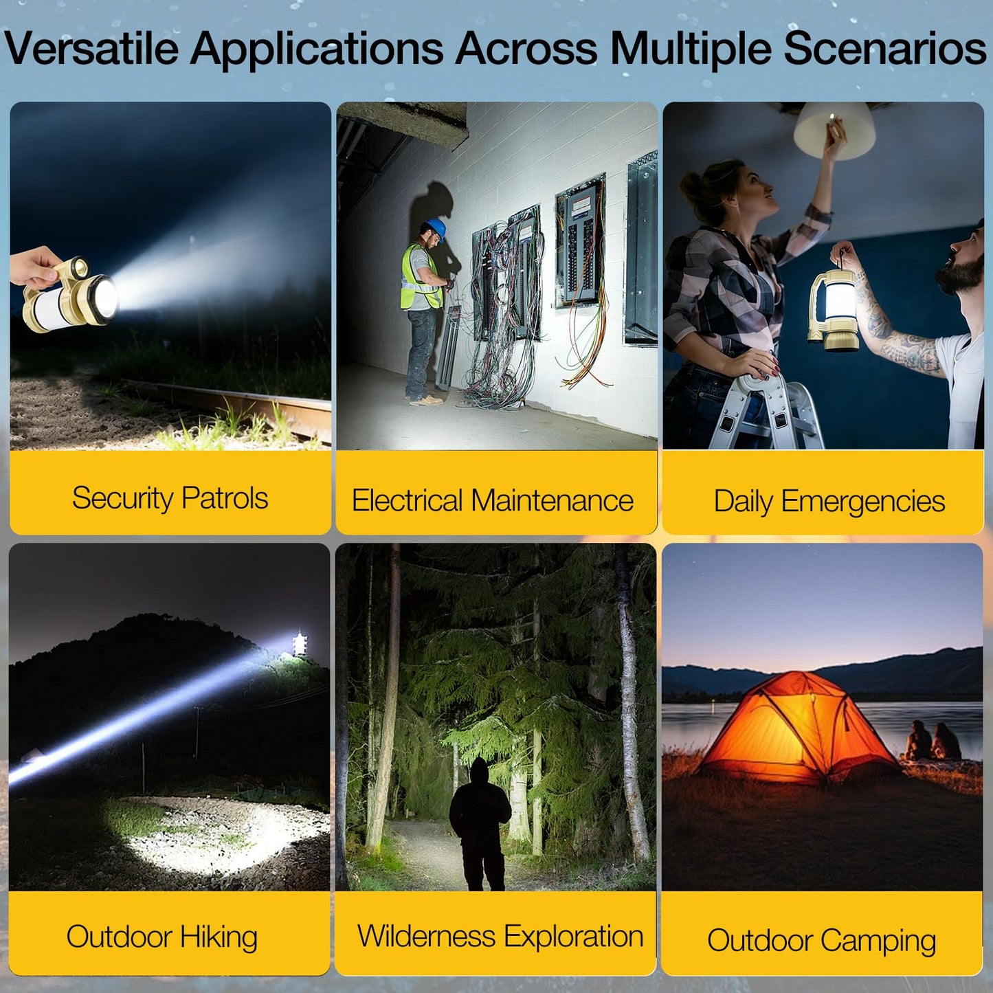Rechargeable LED Lantern, Camping Essentials, 800LM, Hanging Solar Charging，9 Light Modes, IPX6 Waterproof, Lantern Flashlight for Hurricane Emergency, Hiking, Home and More, USB Cable Included