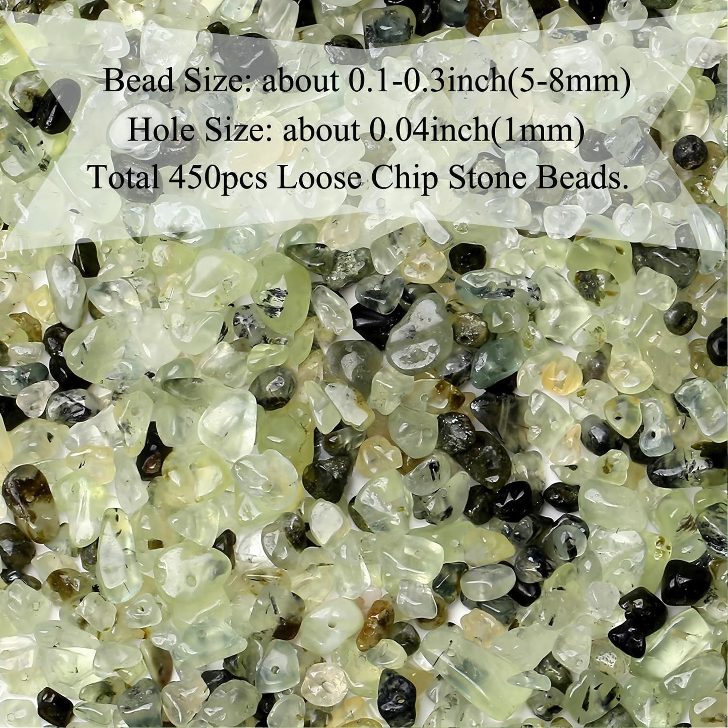 Natural Chip Stone Beads 450pcs Green Prehnite Chips 5-8mm Genuine Real Irregular Healing Crystal Rocks Hole Drilled DIY Loose Gemstone Beads for Jewelry Making Bracelet Earrings Necklace Crafting