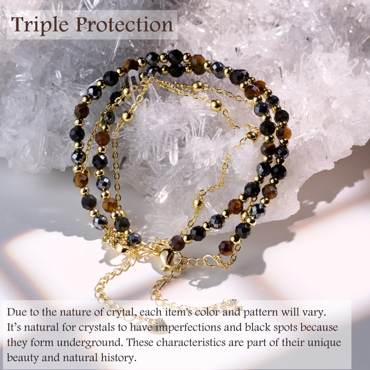 Farfume Triple Protection Crystal Bracelet Beaded Bracelets for Women 4mm Natural Stone Beads Gemstone Handmade Jewelry Valentine's Day Gifts