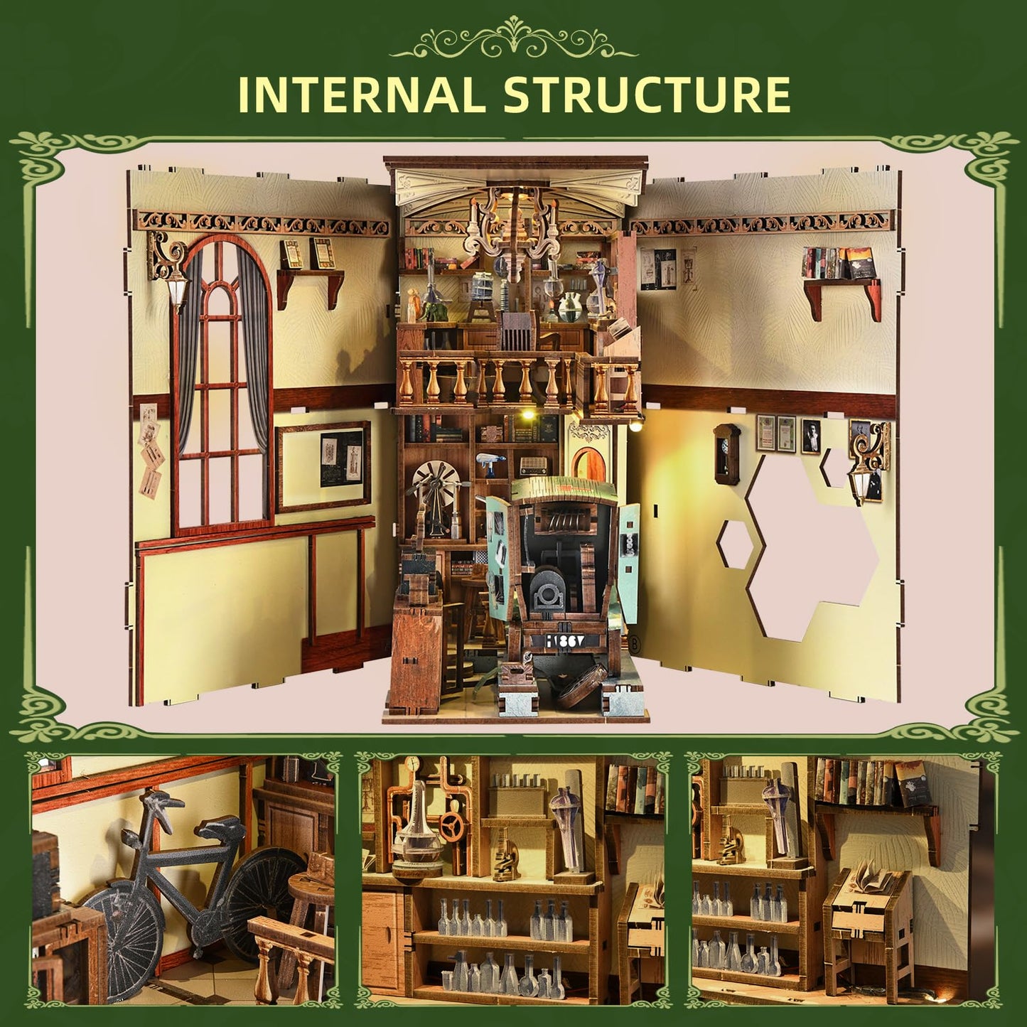 MiniCity Book Nook Kit, DIY Miniature Dollhouse Kit 3D Puzzles for Adults Tiny House Mini Home Craft Bookshelf Nook Puzzle Book Decor Gifts for Teenagers Book Lovers (The Radium Lady)