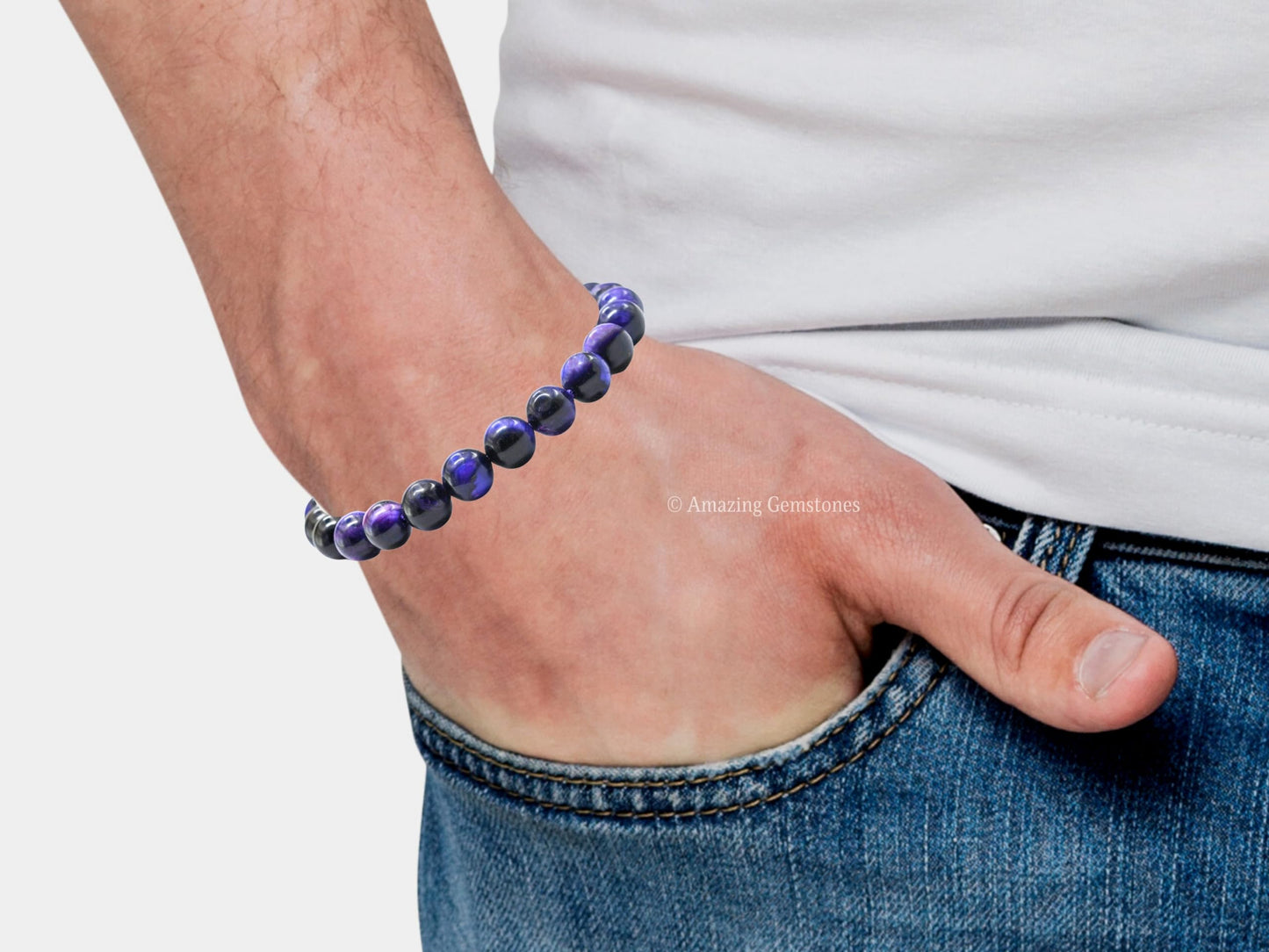 Amazing Gemstone Purple Tiger Eye Bracelet, Gifts For Men & Women - Protection Healing Crystal Bracelet - 8mm Gemstone Beaded Adjustable Bracelet, Pulseras Para Hombres Mujer Stocking Stuffers