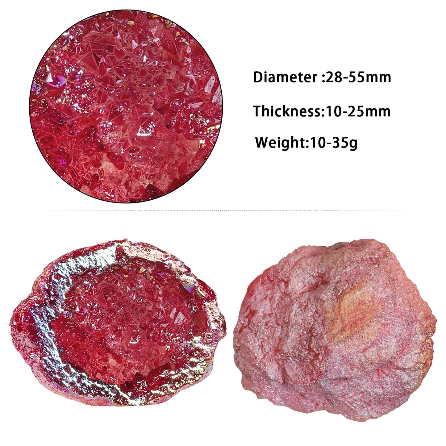 SUNYIK Natural Rainbow Titanium Coated Quartz Geode Quartz Crystal Cluster Specimen for Home Office Decoration Reiki Healing Meditation, 10-35g(0.02-0.08lb), Red AB Crystal