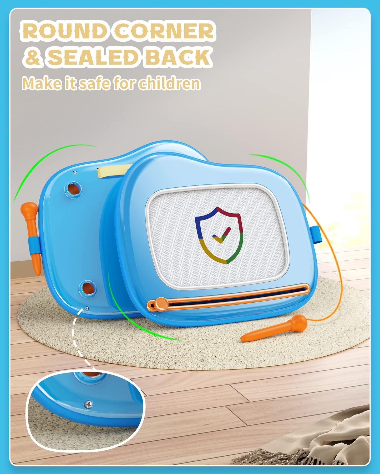 bravokids Magnetic Drawing Board for Kids with Sturdy Legs, Color Erasable Doodle Writing Pad for Toddler Boy Girls, Educational Preschool Learning Toys for 1 2 3 3 4 Years Old Birthday Gifts (Blue)