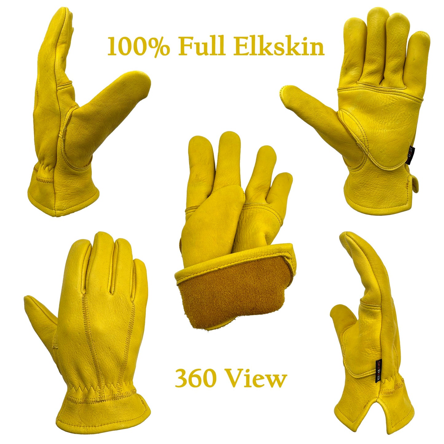 SKYDEER Full Premium Wild Elkskin Leather Work Gloves for Men, All-Weather Durable & Breathable, Anti-Slip Grip, Large Glove for Heavy-Duty Labor, Construction, and Gardening (SD8826/L)