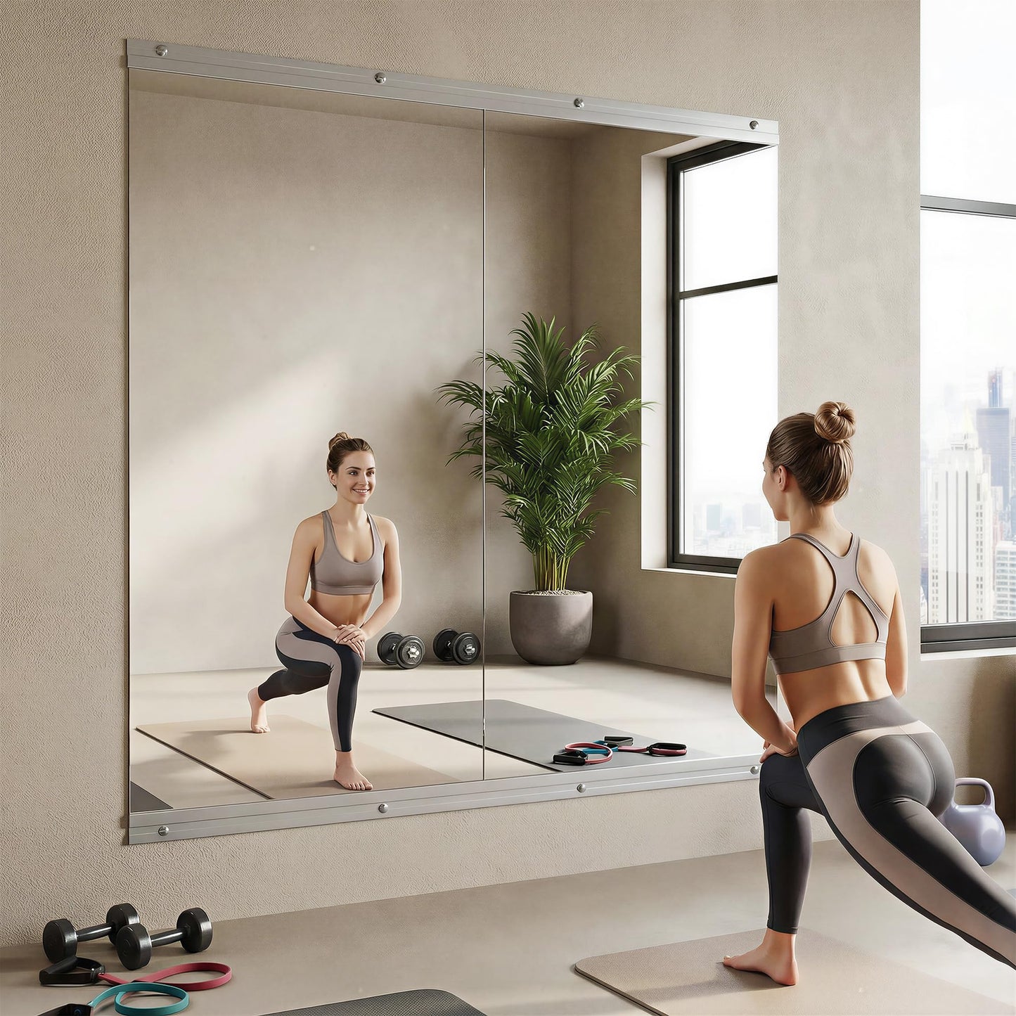 Novlux Home Gym Mirror, 48" x 24" - 2PCS, Large Full Length Mirror Wall Mounted for Yoga, Frameless Tempered Glass Wall Mirrors for Home Gym, Dance Studio, Living Room, Bathroom