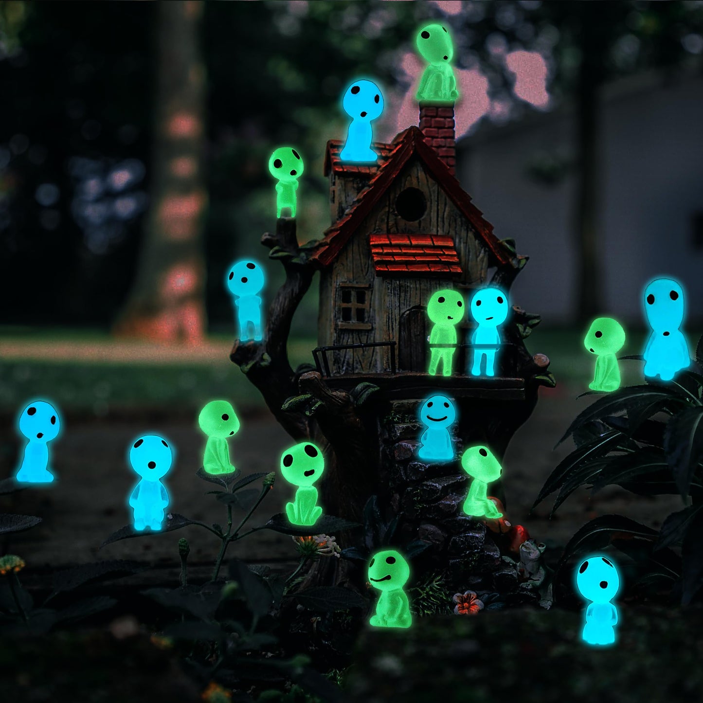POPKER 20Pcs Glow in The Dark Tree Elves, Fairy Garden Accessories, Mini Luminous Ghost Gnomes, Miniature Landscape Decorations, Lawn Yard Patio Plant Decor, Terrarium Kit, Gift