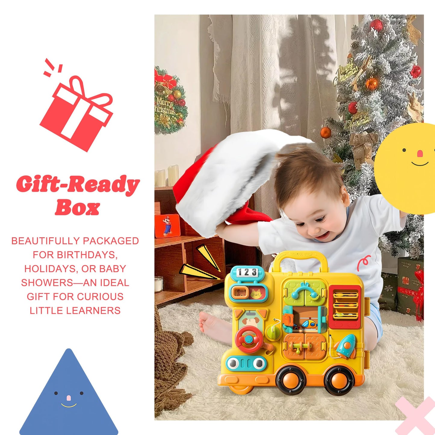 ROHSCE Busy Board for Toddlers 1-3, Montessori Travel Activity Toys with Music, Portable Toddler Activity Board to Develop Fine Motor Skills, Educational Toys for 1 Year Old Boys Girls