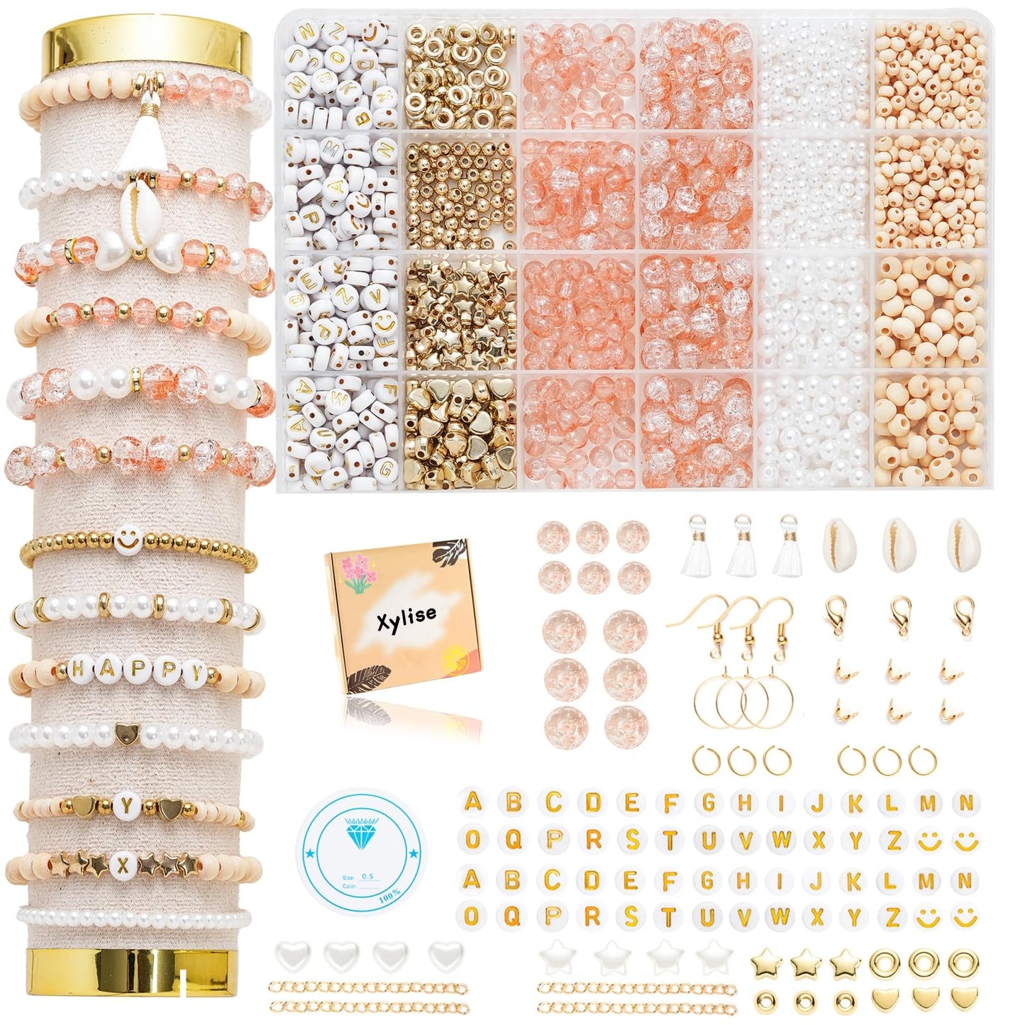 Xylise 6mm/8mm Crackle Glass Beads Bracelet Making Kit Crystal Glass Beads Jewelry Making Kit, Friendship Bracelet kit for DIY Crafts Gifts