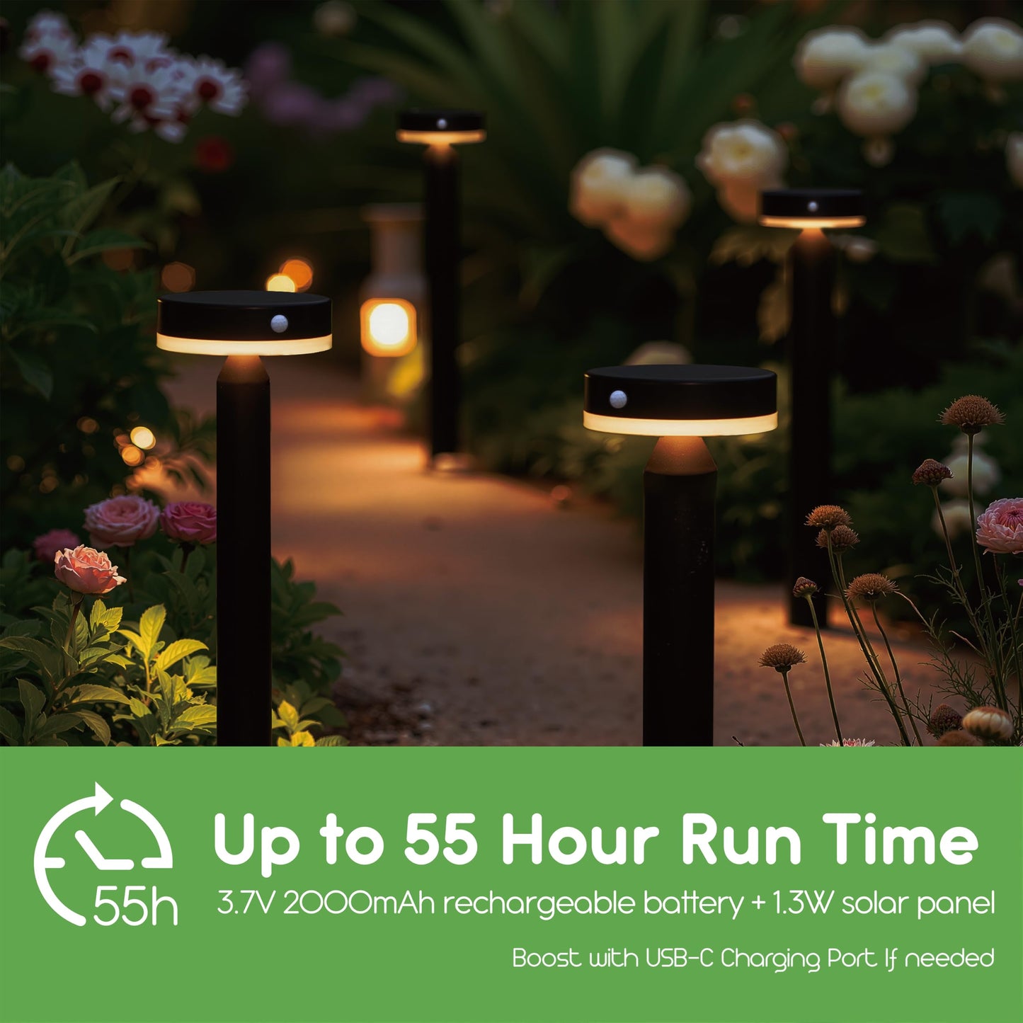 VerLuce - 20" Solar Landscape Lights - Outdoor Solar Lights for Yard - PIR Sensor & Two Light Modes - 50lm & 400lm - Rechargeable Battery Last Up to 55 Hours - 3000K - IP44 Weather Resistant - 2 Pack