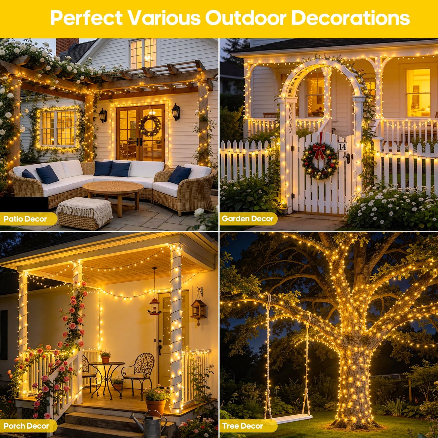 JMEXSUSS 2 Pack Solar String Lights Outdoor Waterproof, Total 400 LED 151FT Solar Christmas Lights Outdoor, 8 Modes Solar Powered String Lights for Outside Patio Yard Tree Decorations, Warm White