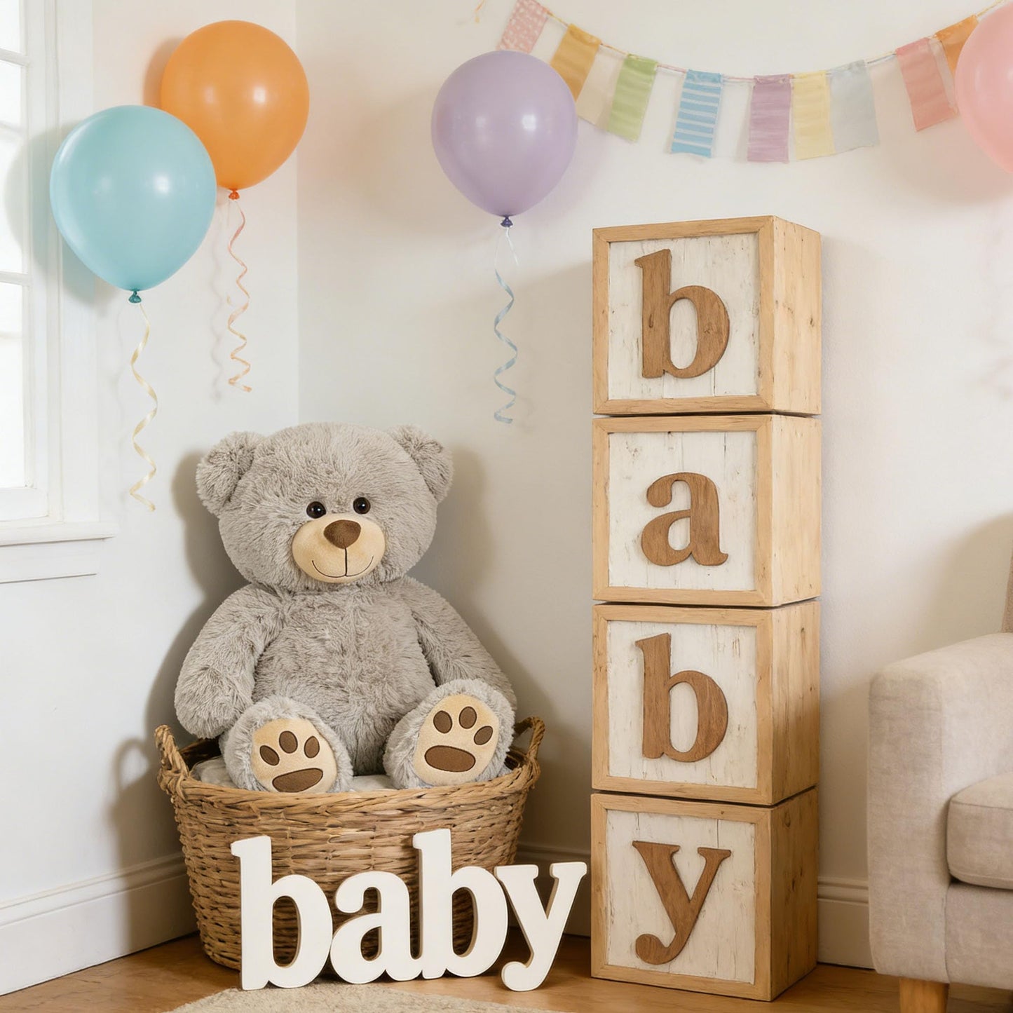 LotFancy Teddy Bear Stuffed Animals, 20 inch Soft Cuddly Cute Plushies, Plush Toys with Footprint Design, Stuffed Animals for Girls Kids Baby Toddlers, Baby Shower Easter Birthday Gift Decor, Grey