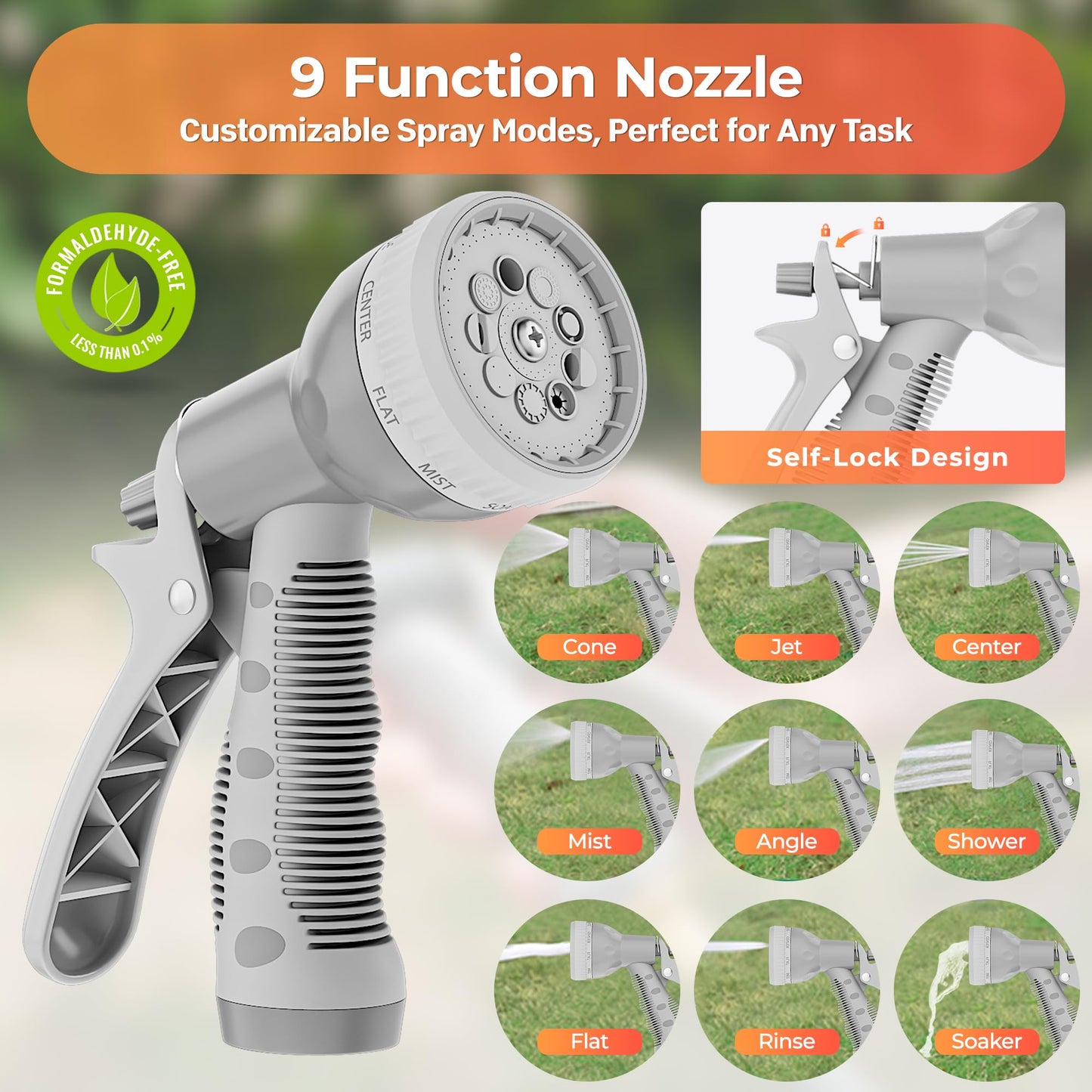 Ayleid Retractable Garden Hose Reel,1/2 in x 100 ft Wall Mounted Hose Reel, with 9- Function Sprayer Nozzle, Any Length Lock/Slow Return System/Wall Mounted/180°Swivel Bracket (Gray)