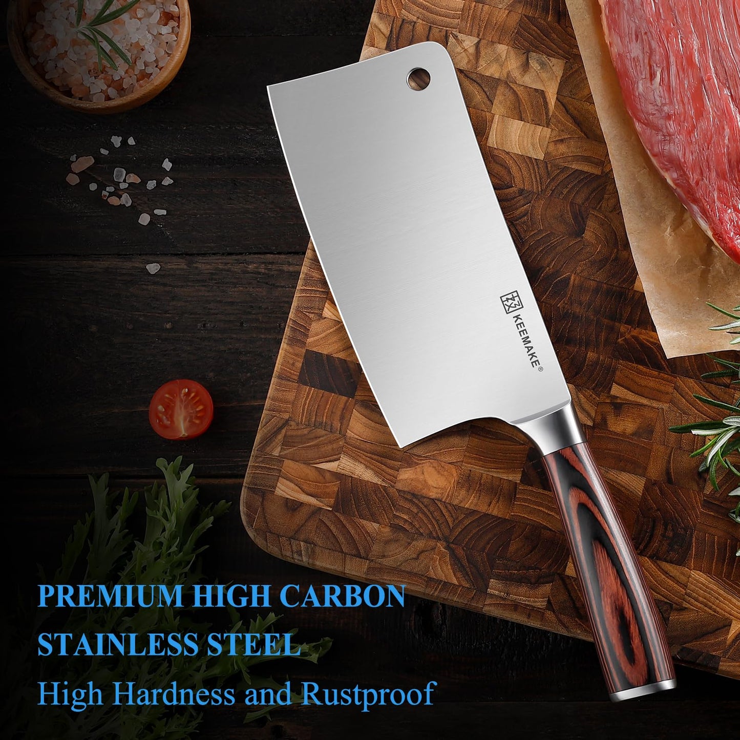 KEEMAKE Cleaver Meat Knife 7 inch, Heavy Duty with German High Carbon Stainless Steel 1.4116 Chopper Vegetable Knife with Ergonomic Pakkawood Handle Gift Box
