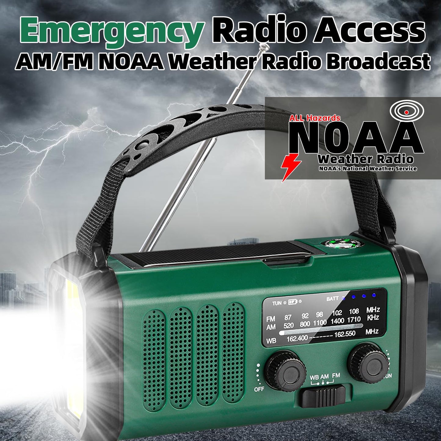 QAUYYW Hand Crank Emergency Radio,37000mWhSolar Powered Hand Crank Portable NOAA AM FM Weather Radio with 3Mode Flashlight and Reading Light,Cell Phone Charger,Home and Emergency Distress Signa