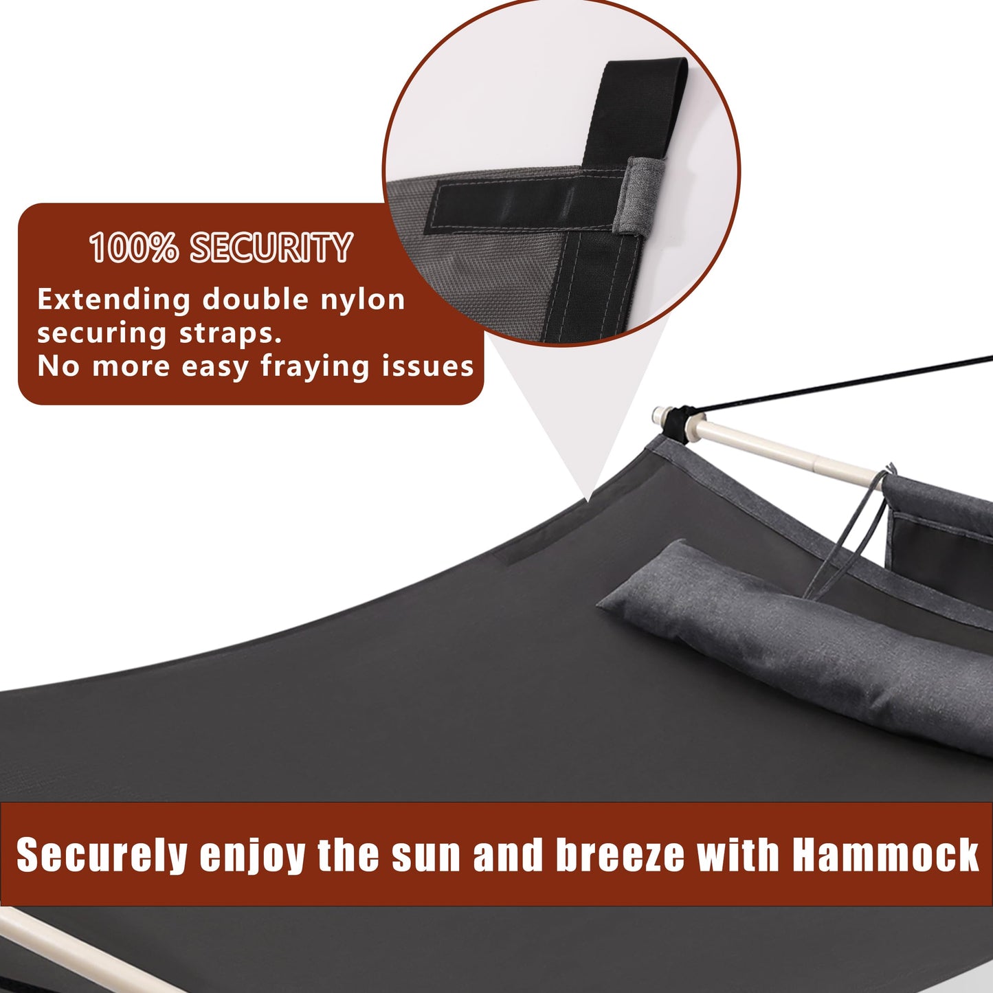 TegerDeger Anti-flip 12FT Hammock Large Hammock 450LB Capacity with Iron Spreader Bar & Nylon Rope for Outside, Patio, Garden, Backyard, Beach - Gray