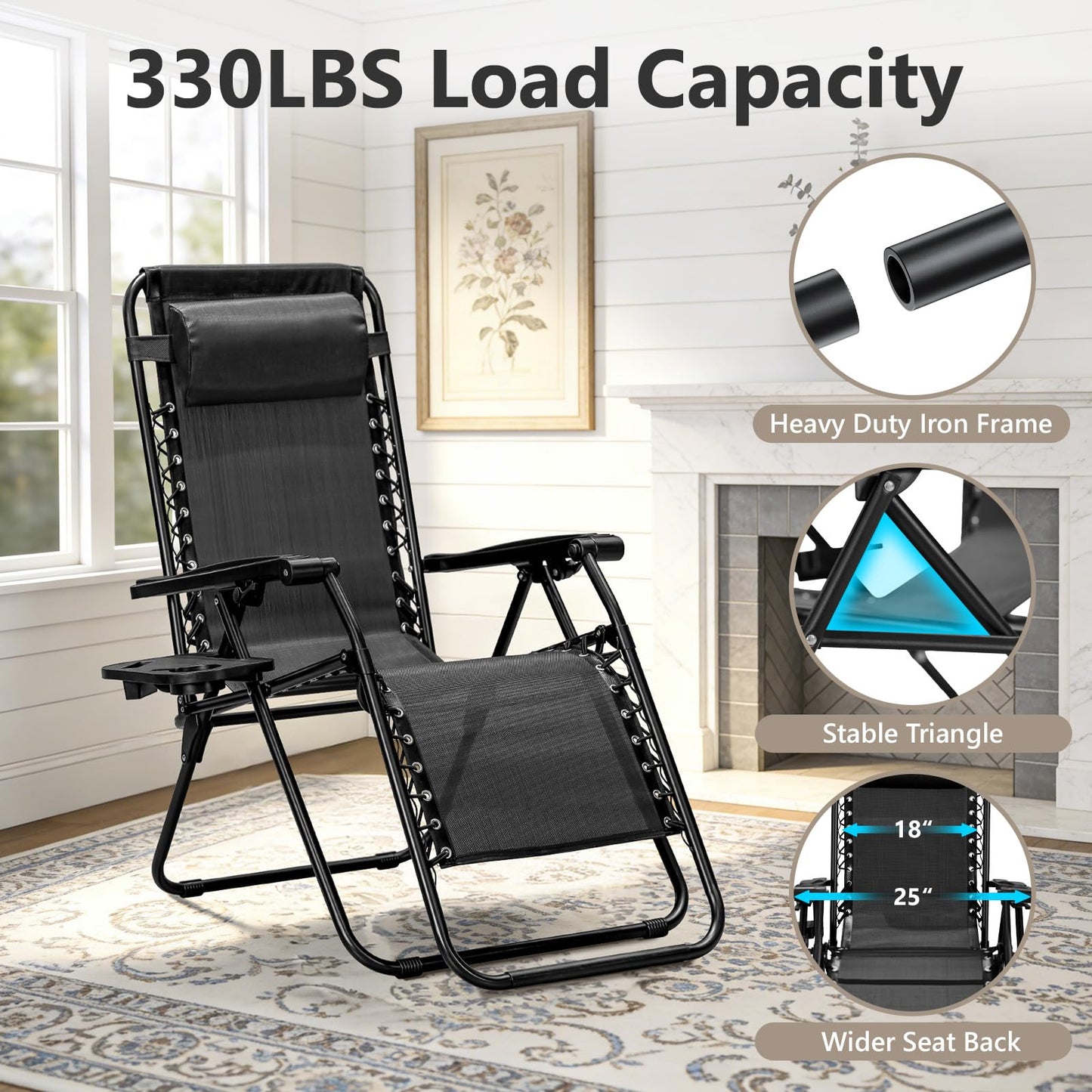 MAKE CHANGES Zero Gravity Chairs Set of 2, Adjustable Lounge Chair Outdoor Recliner, Folding Reclining Lawn Chair, Anti Gravity Chair with Pillow & Cup Holder for Pool Camping Sunbathing Beach Patio