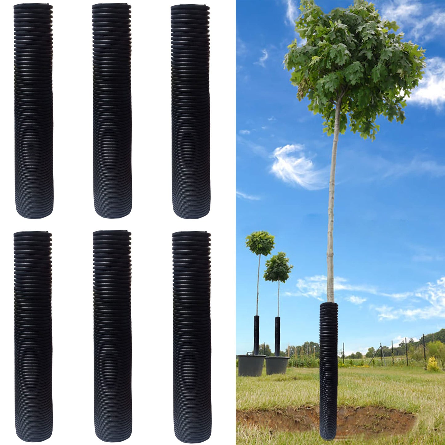 DredQcco Corrugated Tree Guards, 6Pcs Tree Trunk Protectors Guard Tube Wraps to Protect Bark 15.7-Inch Long, 2-Inch Diameter, Tree Saplings Plants Protectors from, Mowers,Trimmers… (Black)